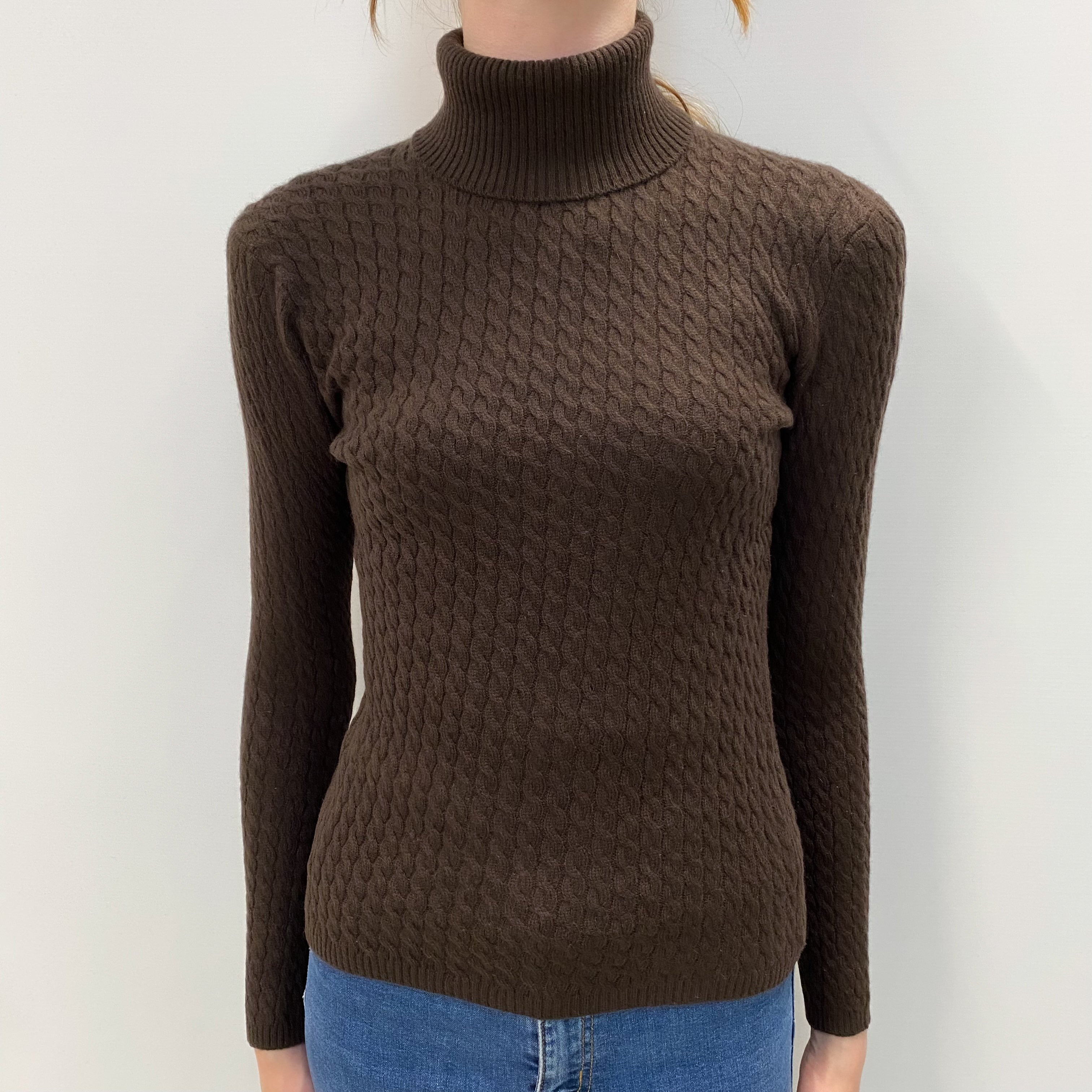 Chocolate Brown Cashmere Polo Neck Jumper Extra Small