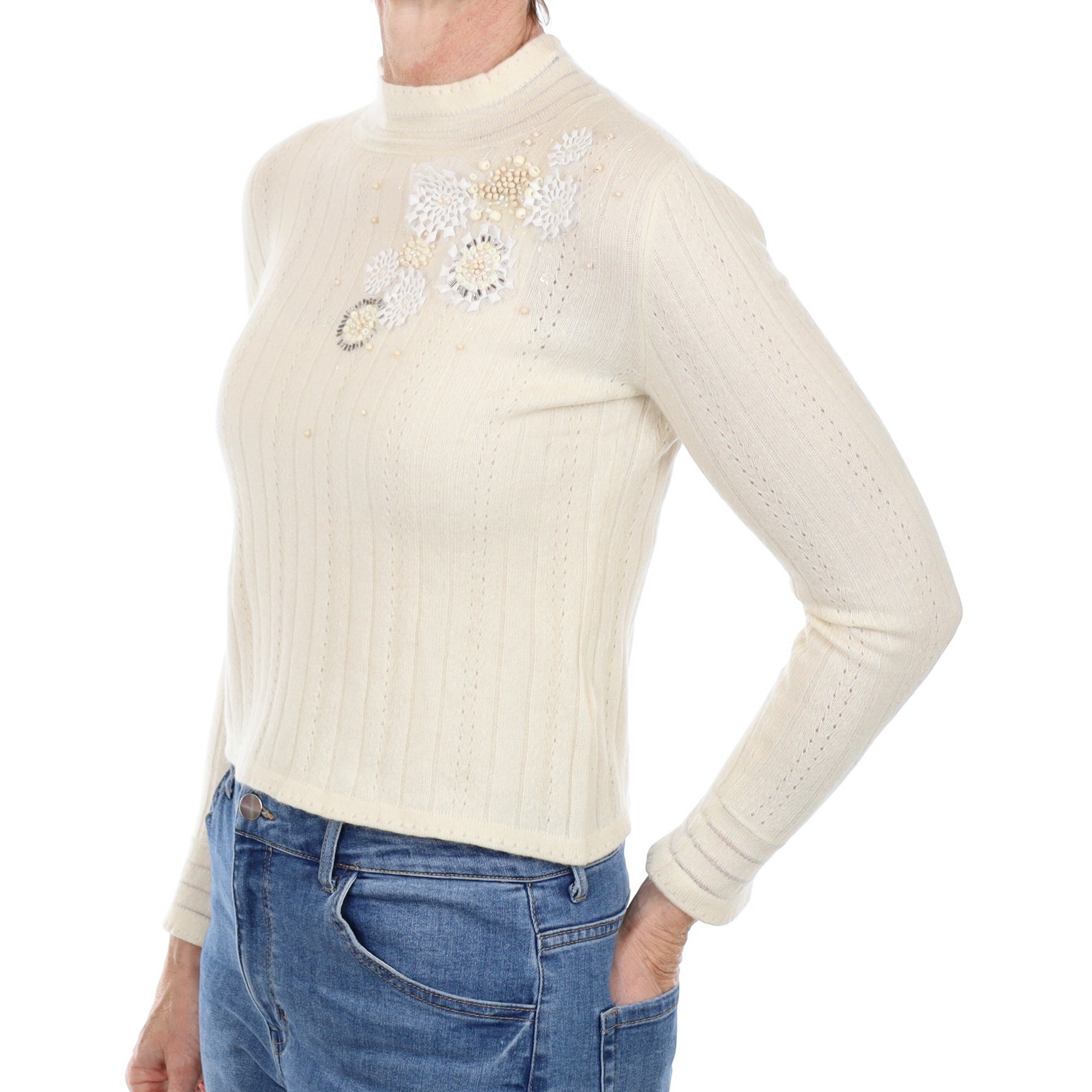 Vanilla Cream Cashmere Turtle Neck Jumper Small