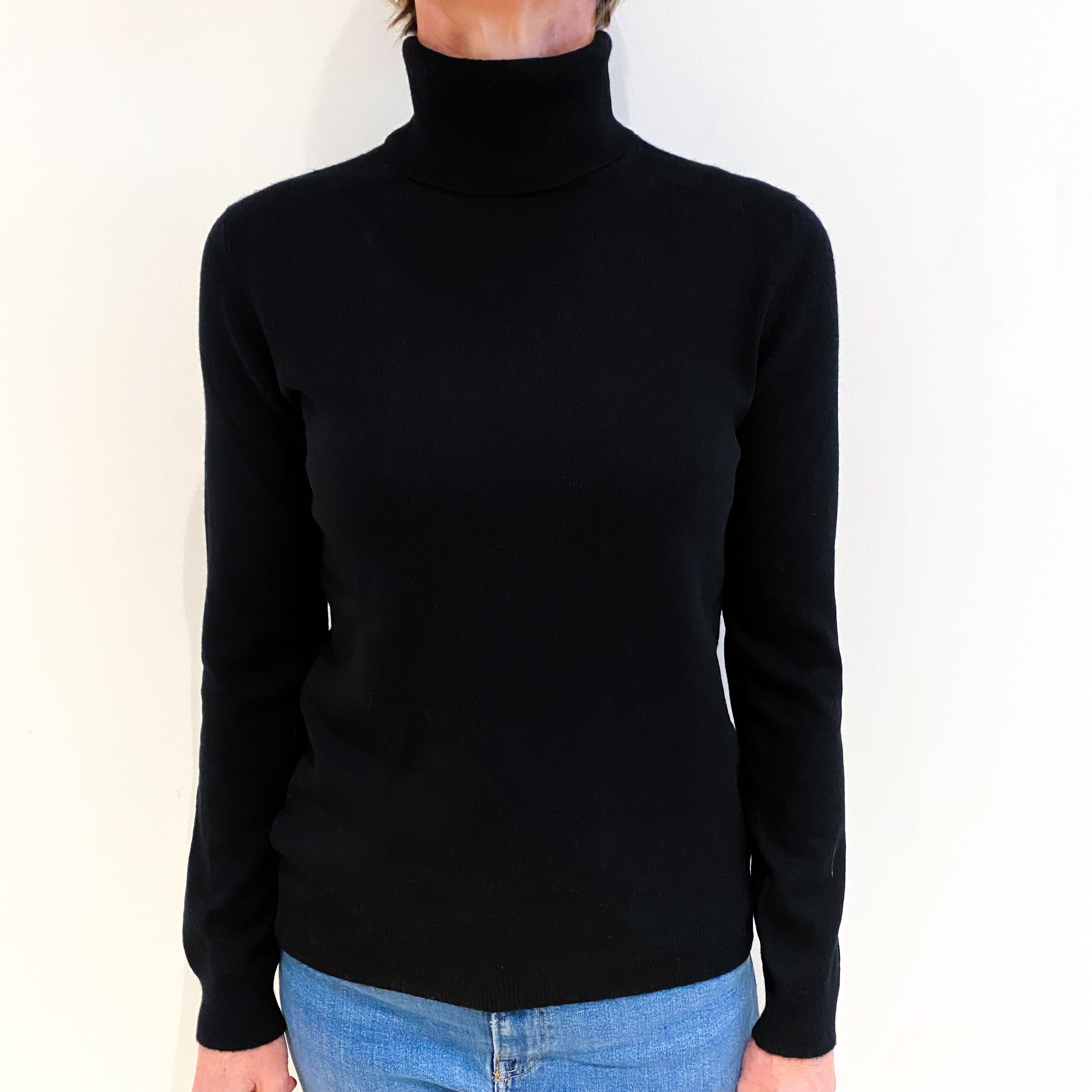 Black Cashmere Polo Neck Jumper Small