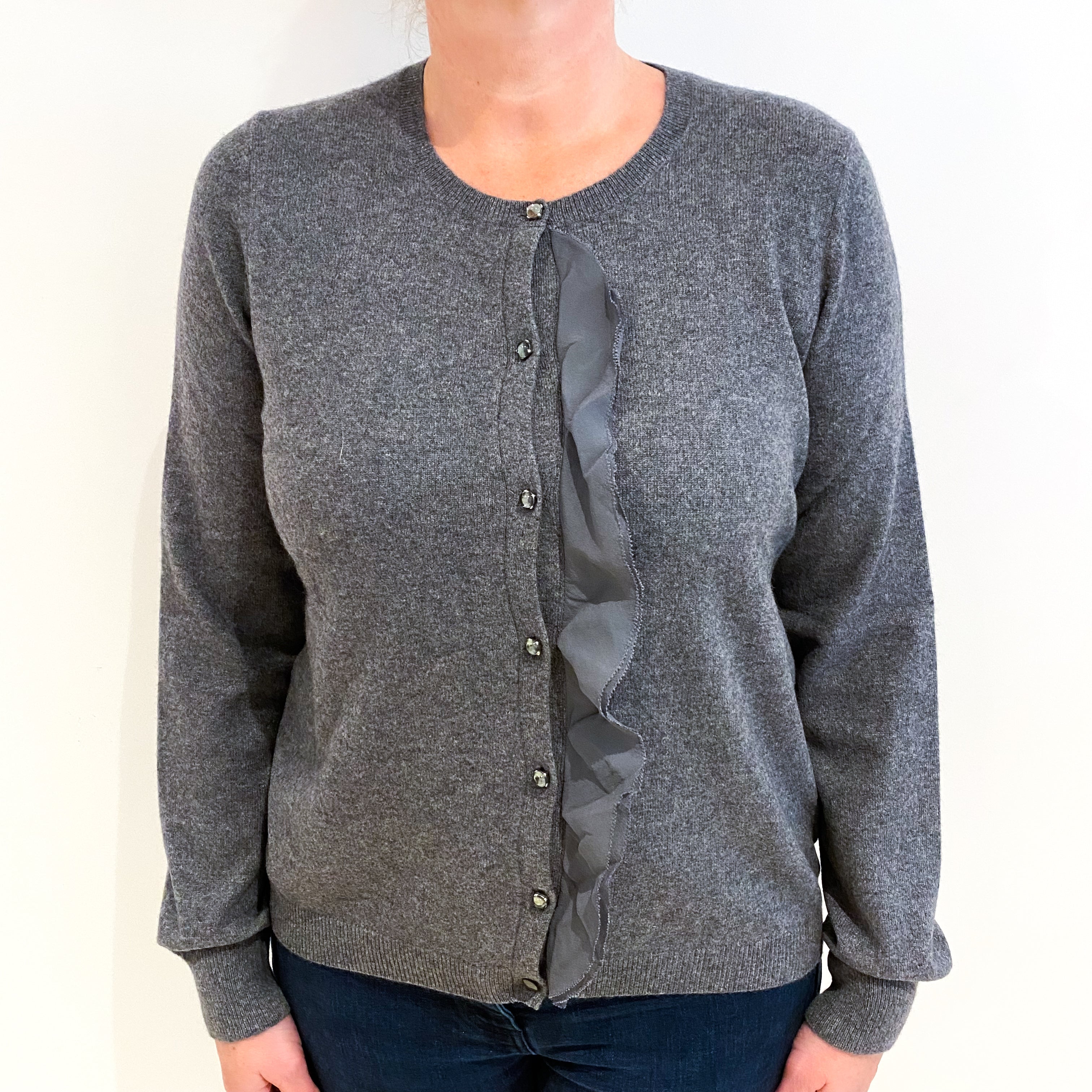 Slate Grey Cashmere Crew Neck Cardigan Large