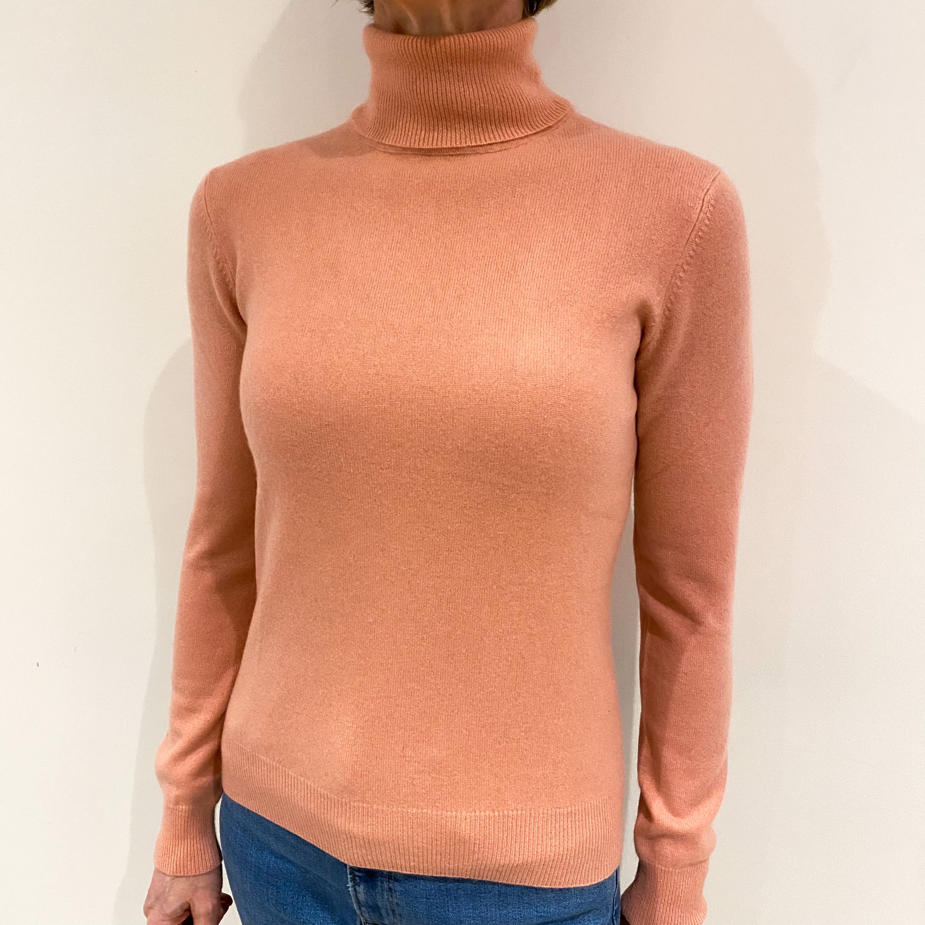 Repeat Salmon Pink Cashmere Polo Neck Jumper Small