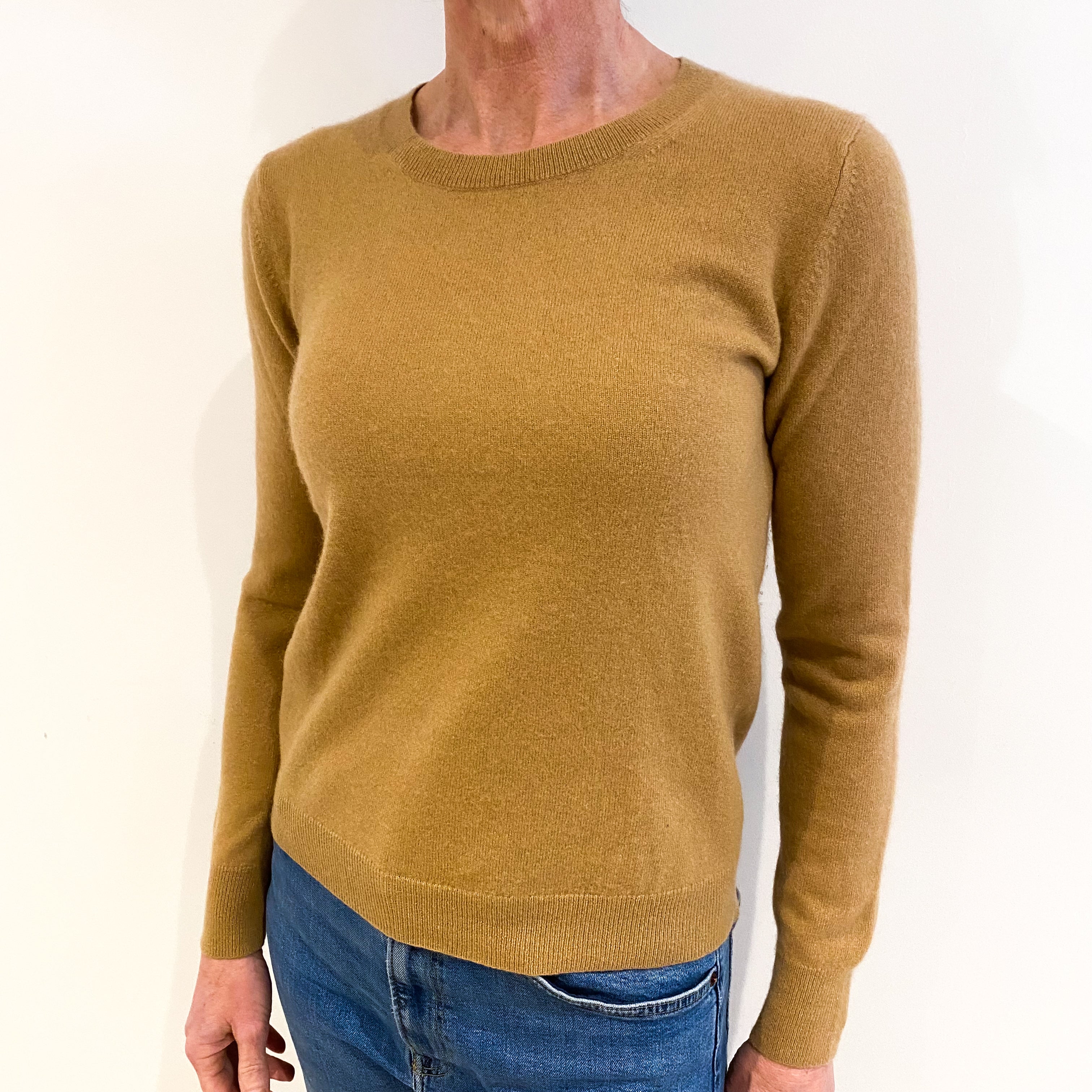 Camel Brown Cashmere Crew Neck Jumper Small