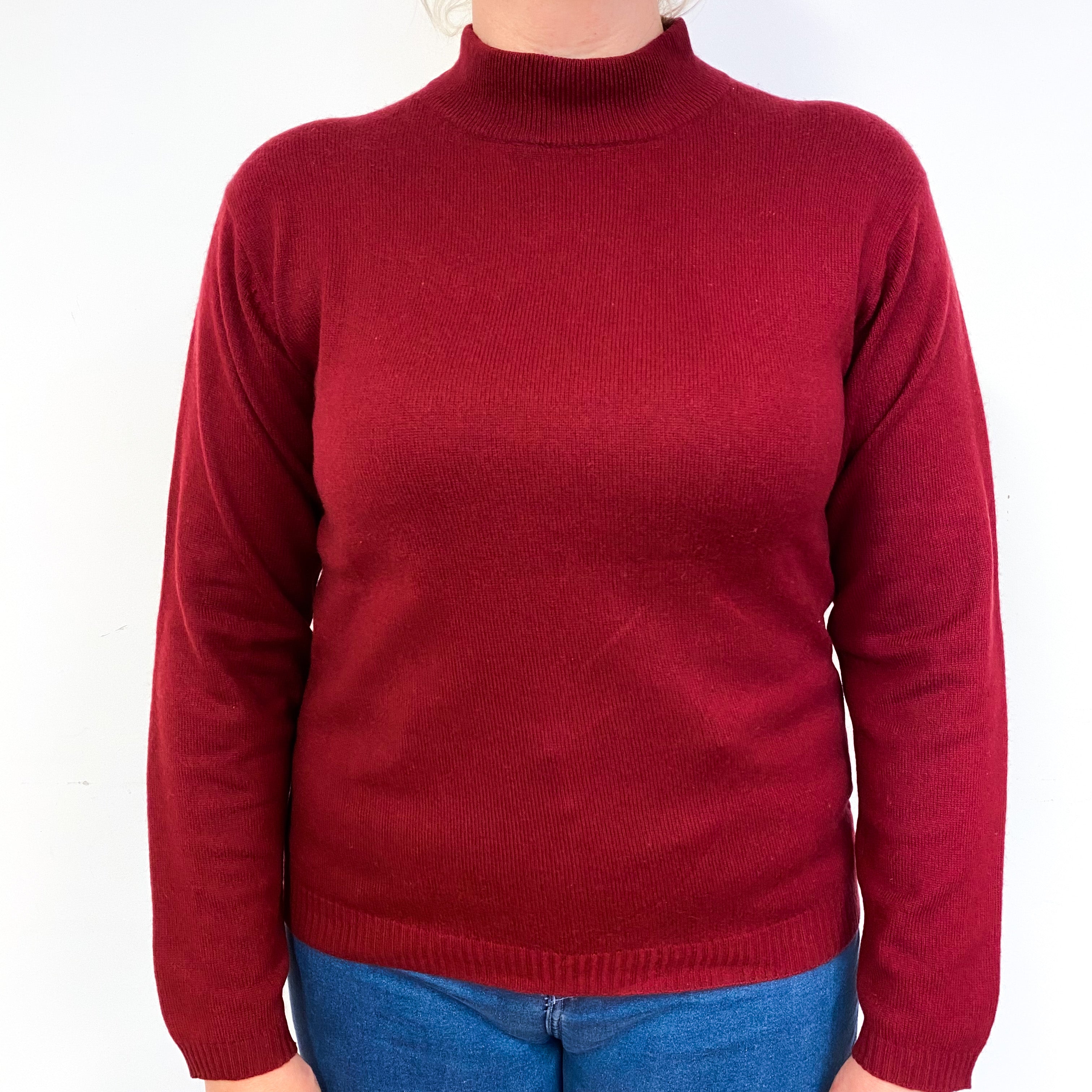 Burgundy Red Cashmere Turtle Neck Jumper Large