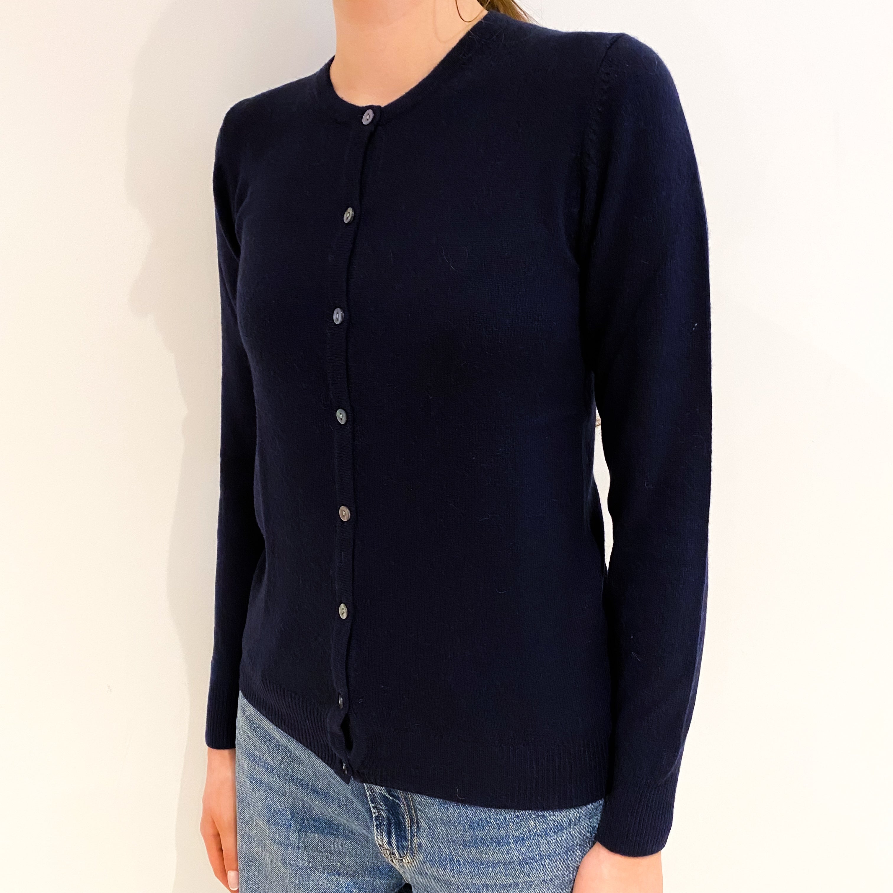 Navy Blue Cashmere Crew Neck Cardigan Extra Small