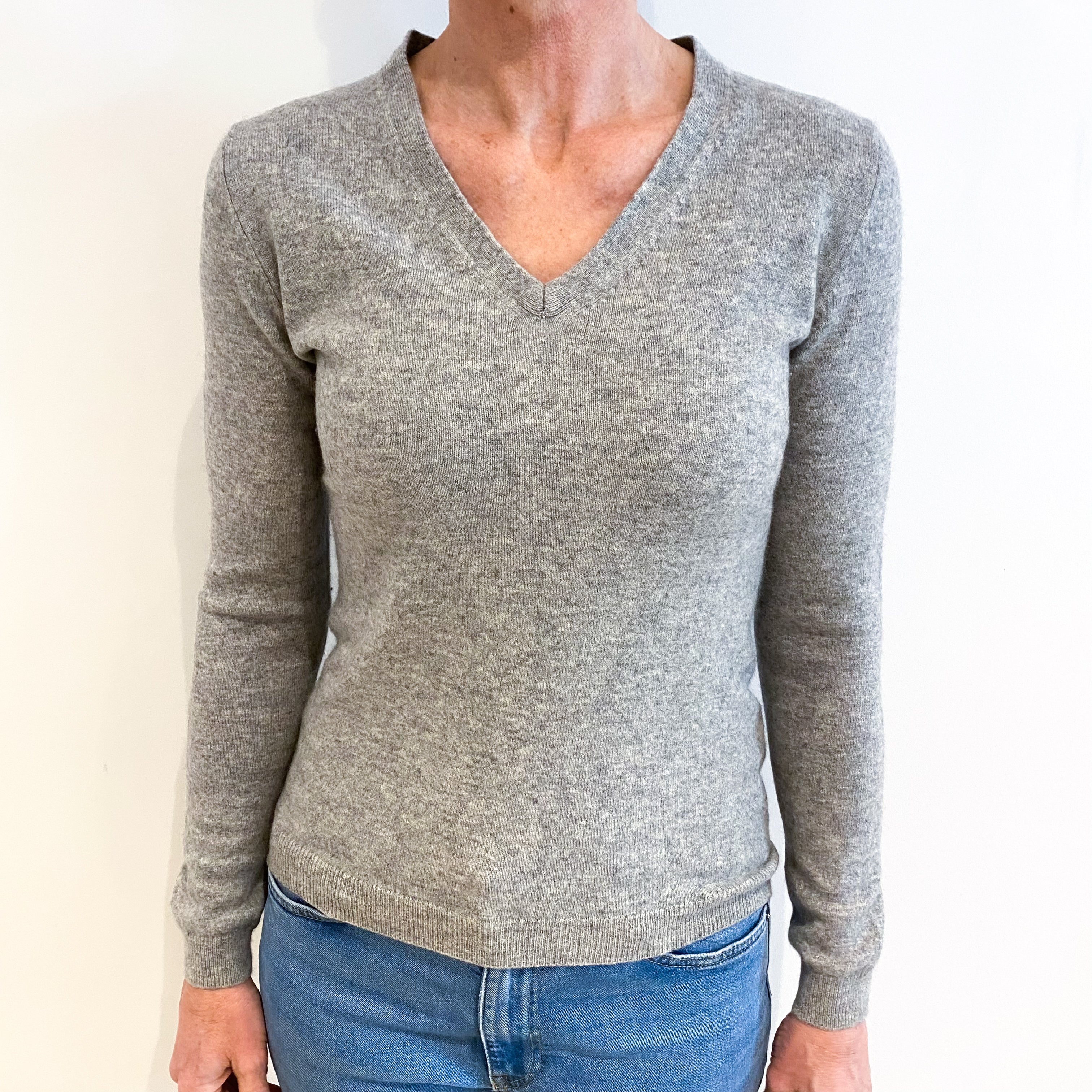 Smoke Grey Cashmere V Neck Jumper Small