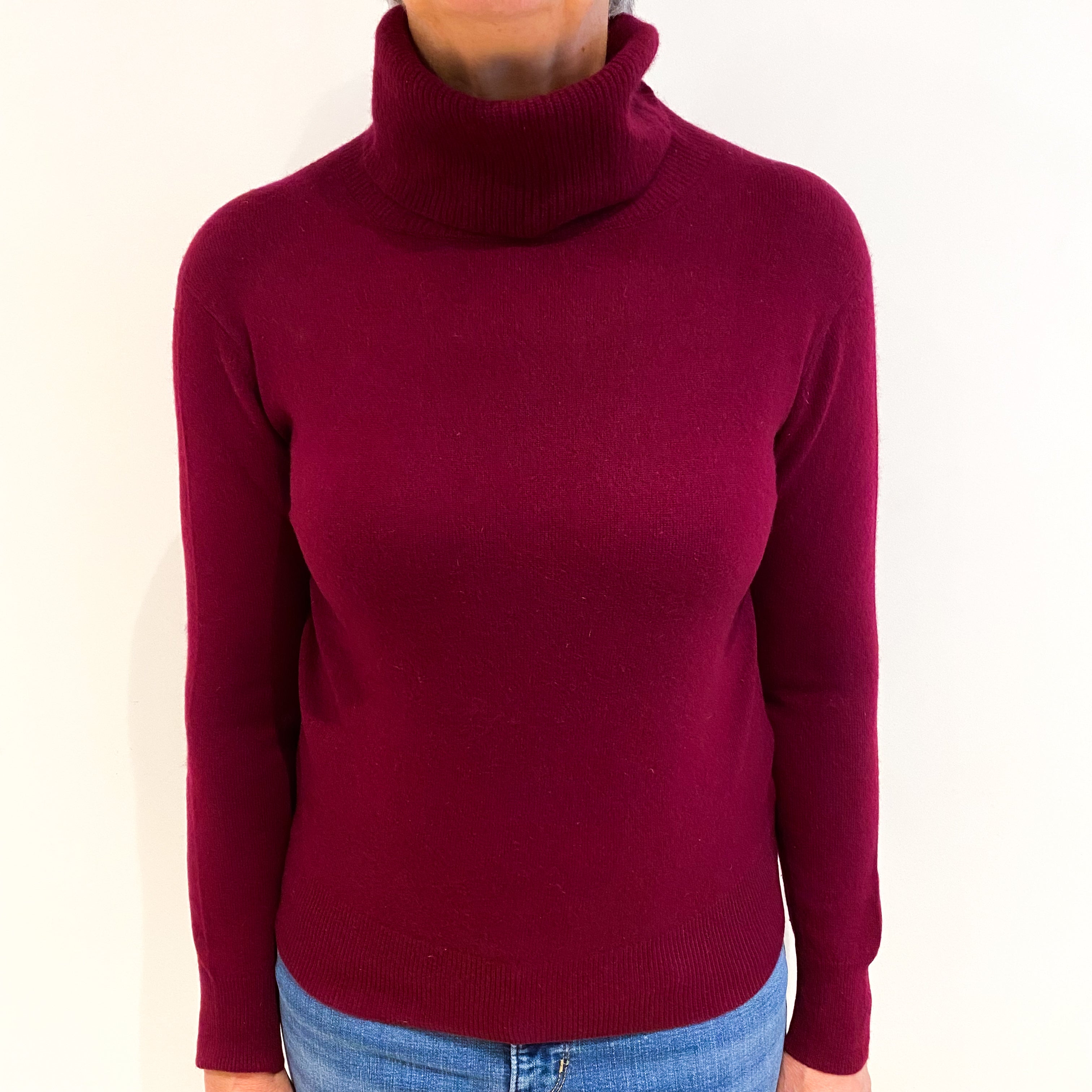 Wine Red Cashmere Polo Neck Jumper Medium