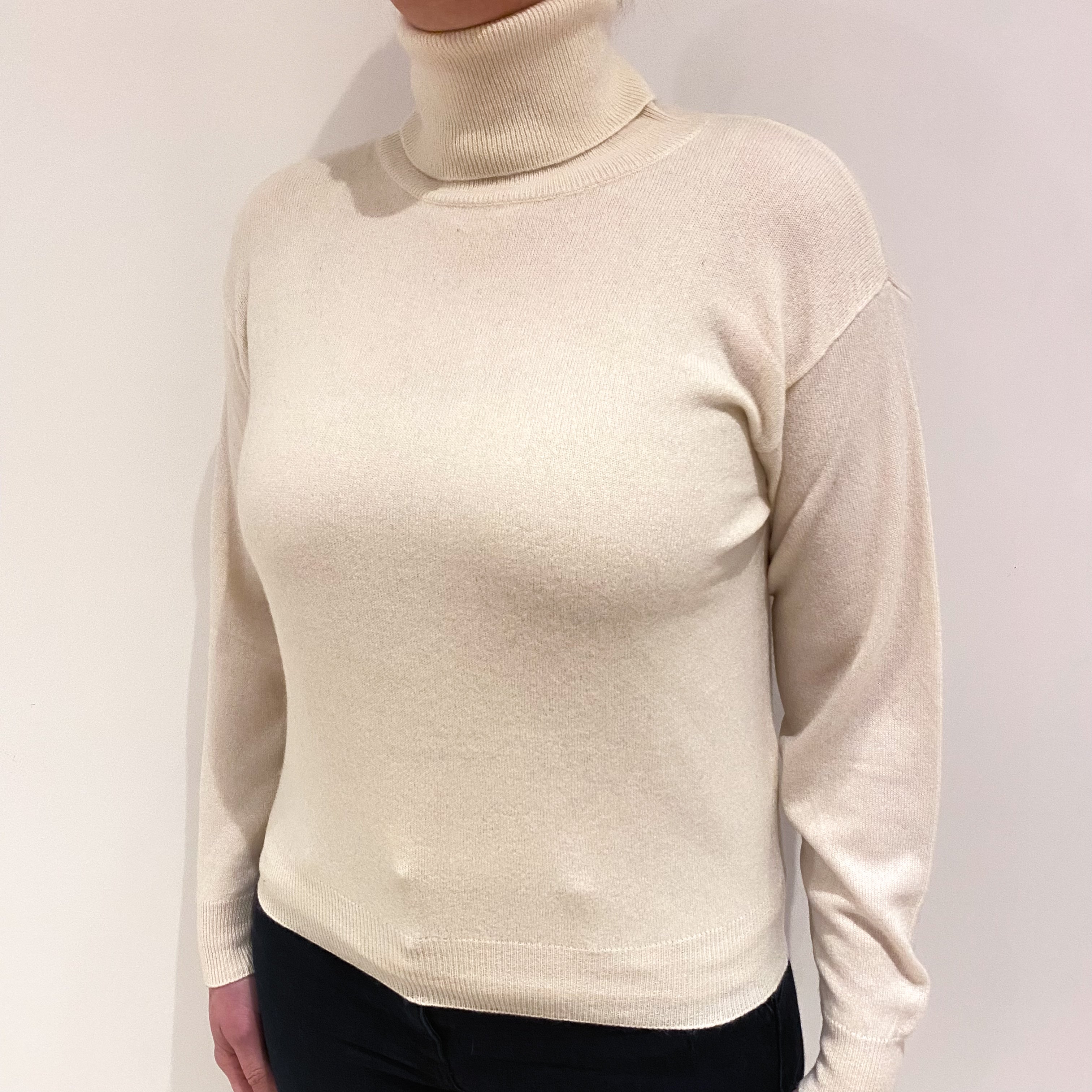 Winter White Cashmere Polo Neck Jumper Large