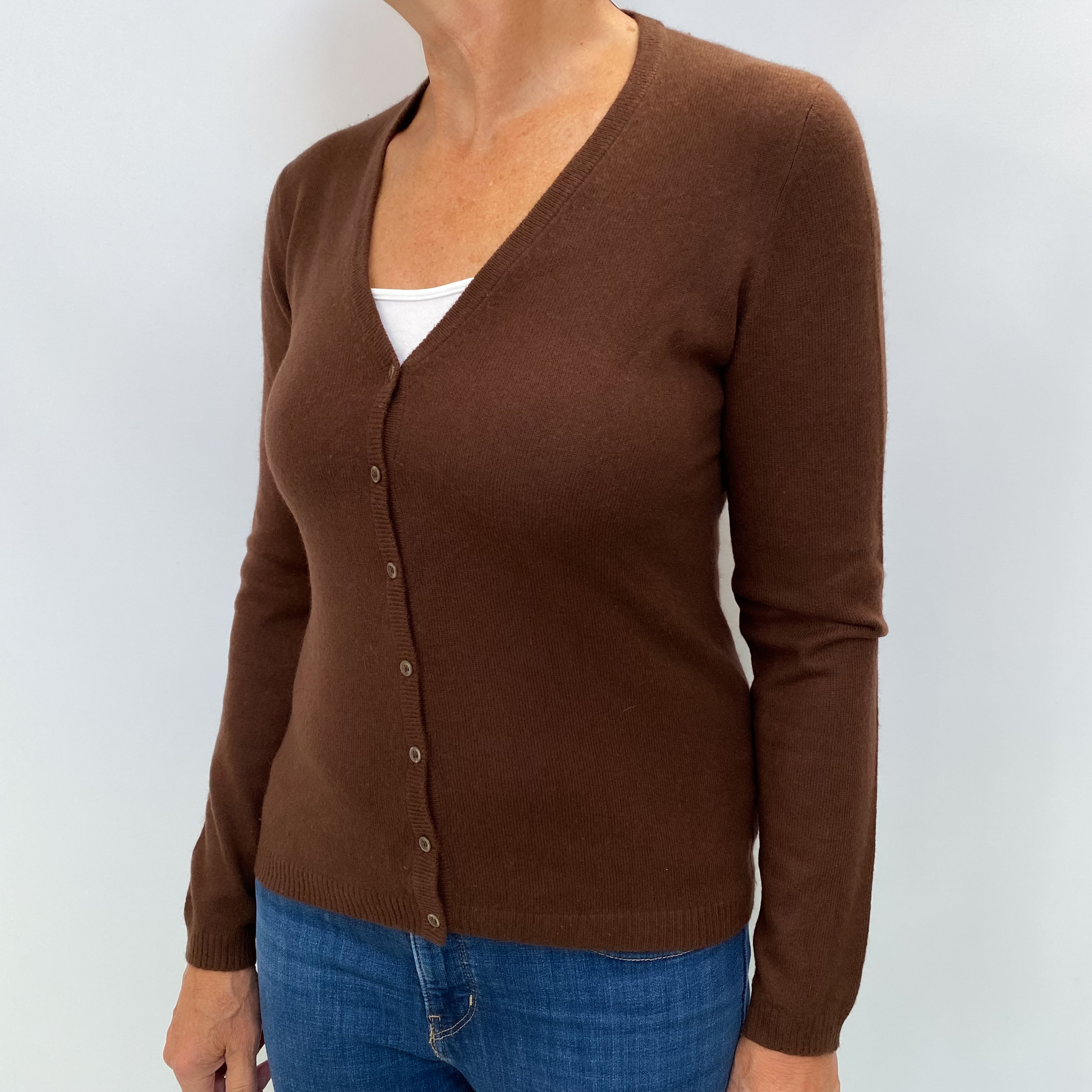 Chocolate Brown Cashmere V Neck Cardigan Medium