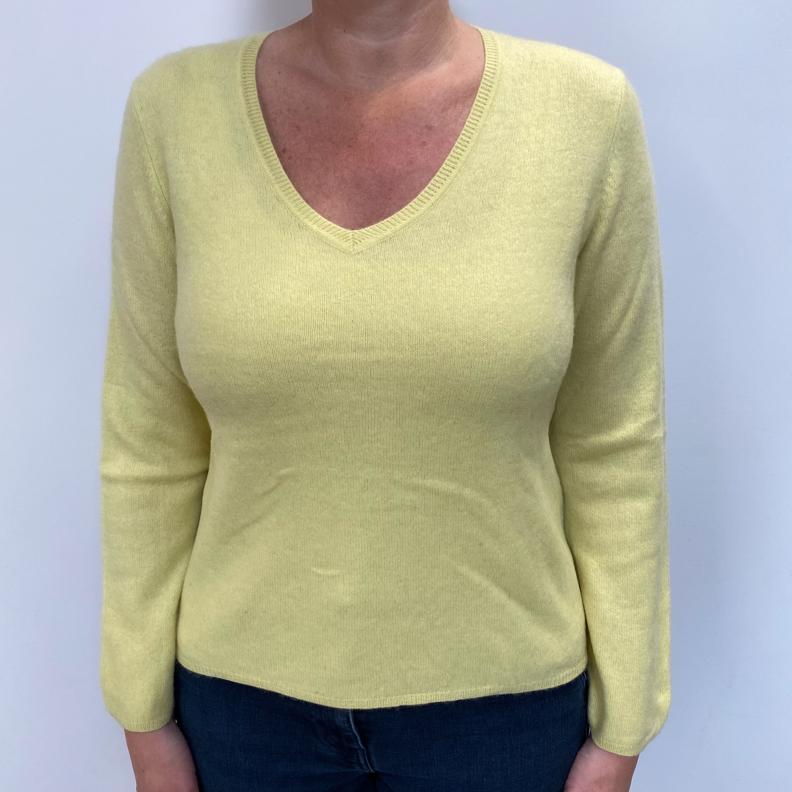 Primrose Yellow Cashmere V Neck Jumper Large