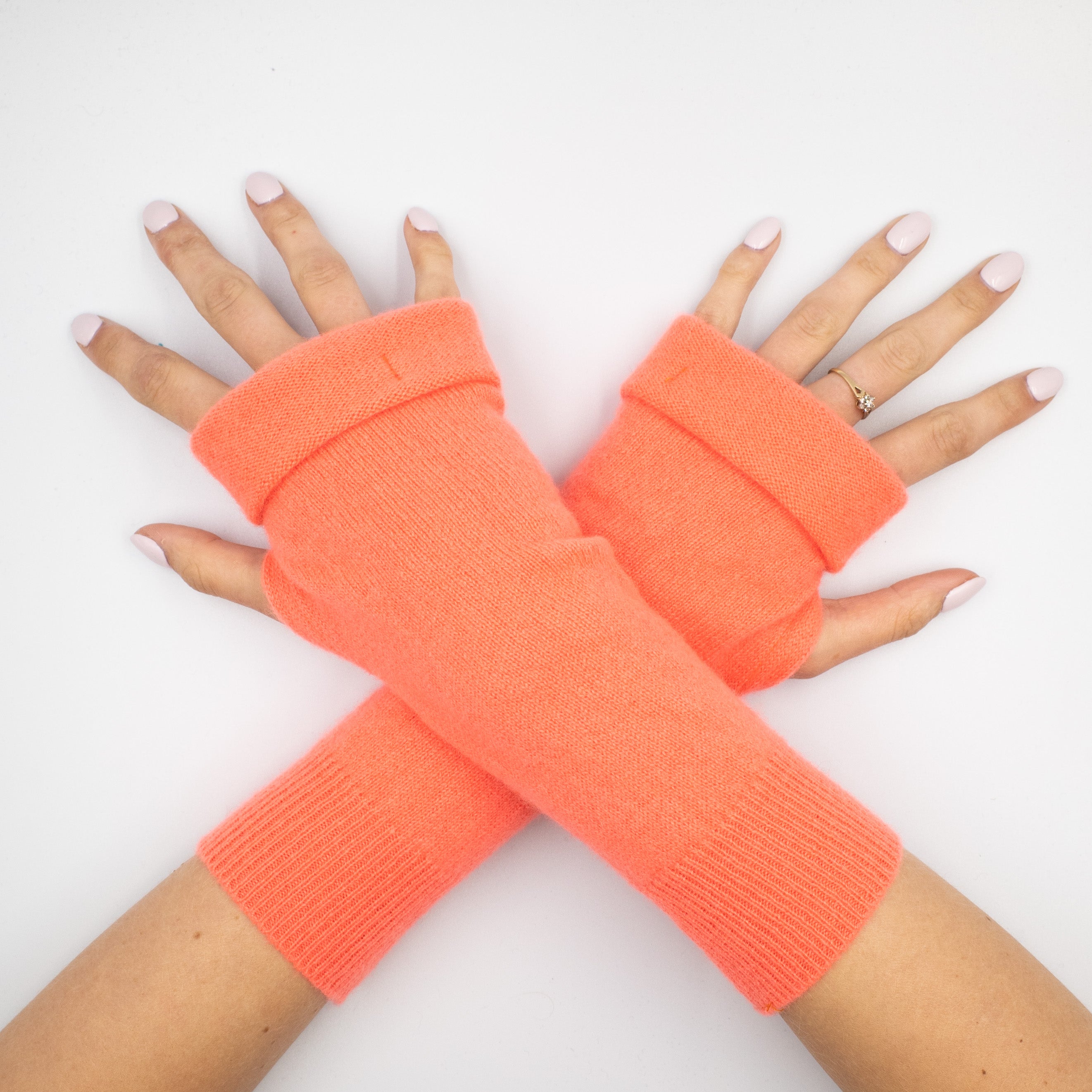 Bright Coral Orange Fingerless Gloves