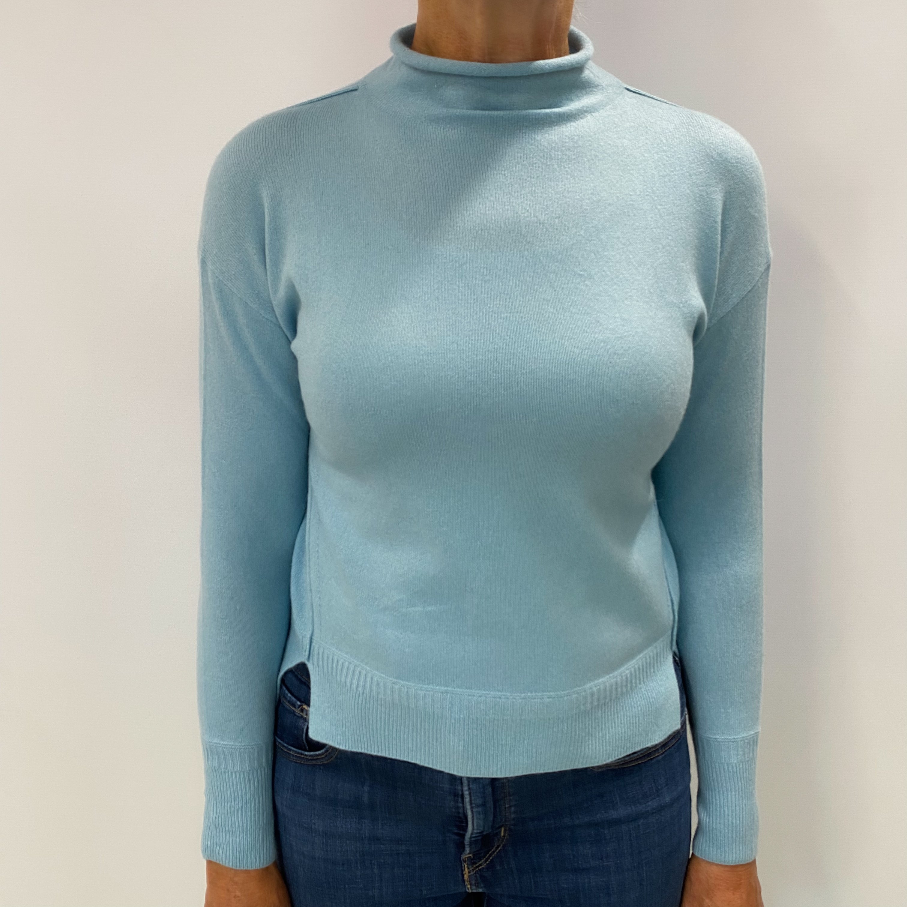 Pale Blue Cashmere Turtle Neck Jumper Medium