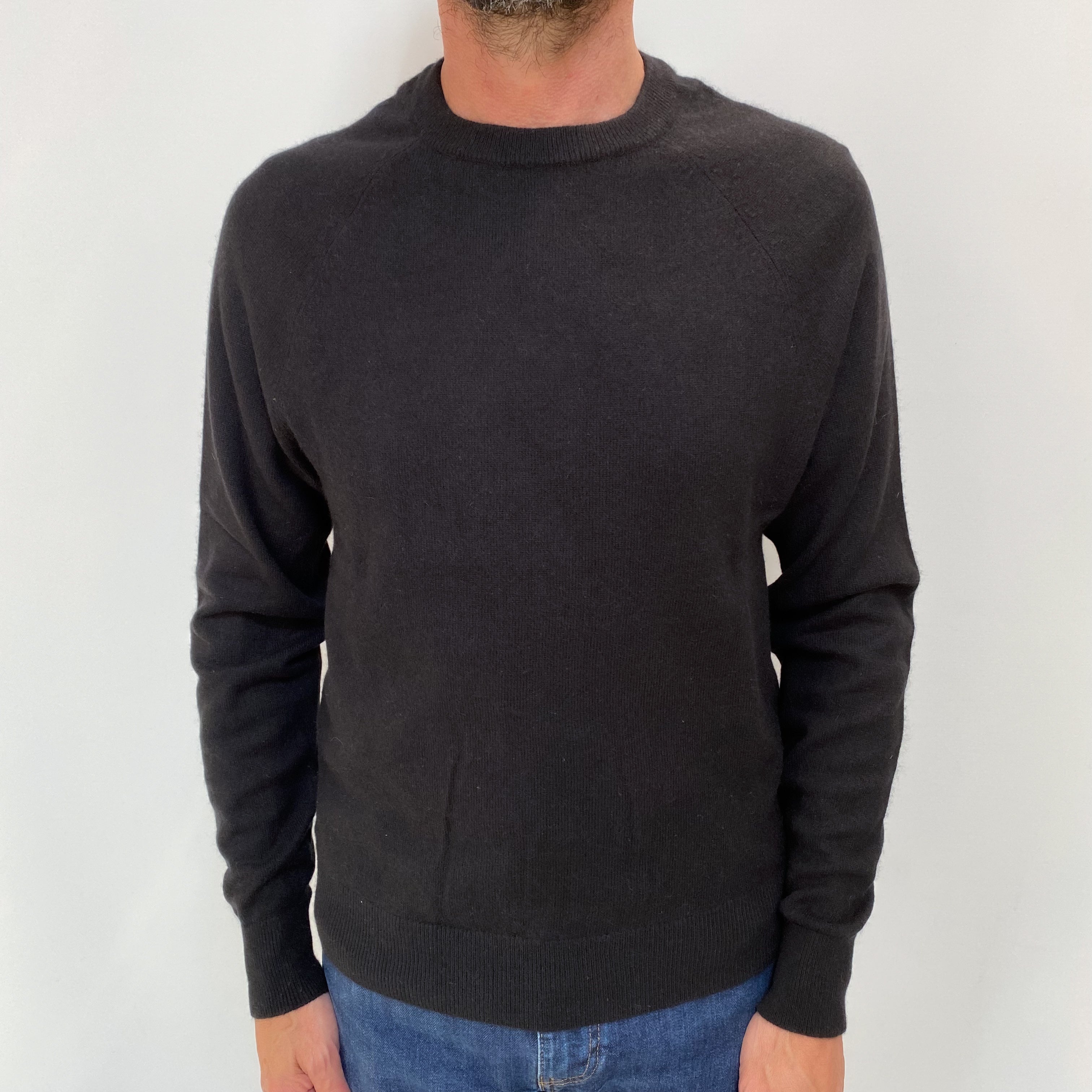 Men's Black Cashmere Crew Neck Jumper Small