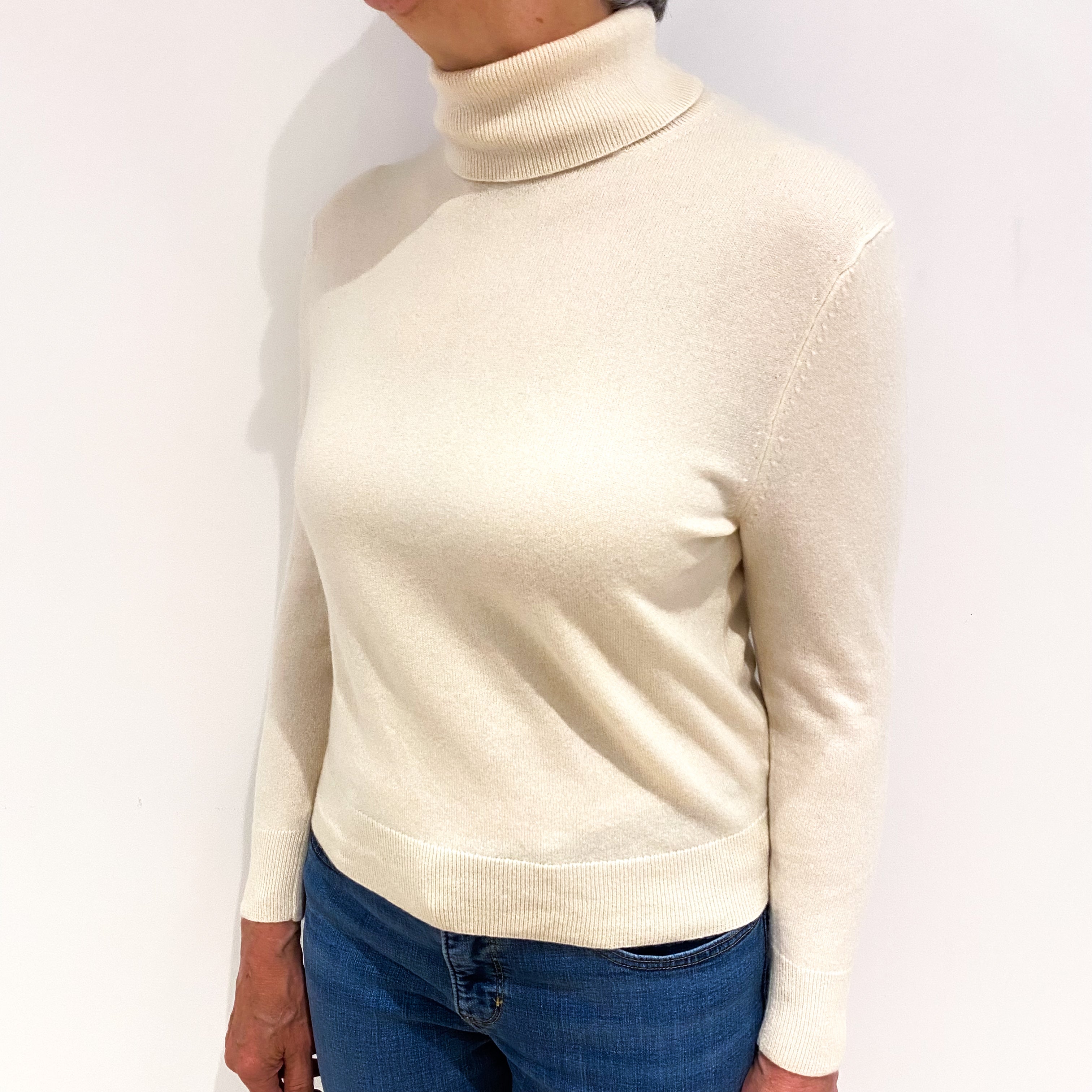 Vanilla Cream Cashmere Polo Neck Jumper Medium