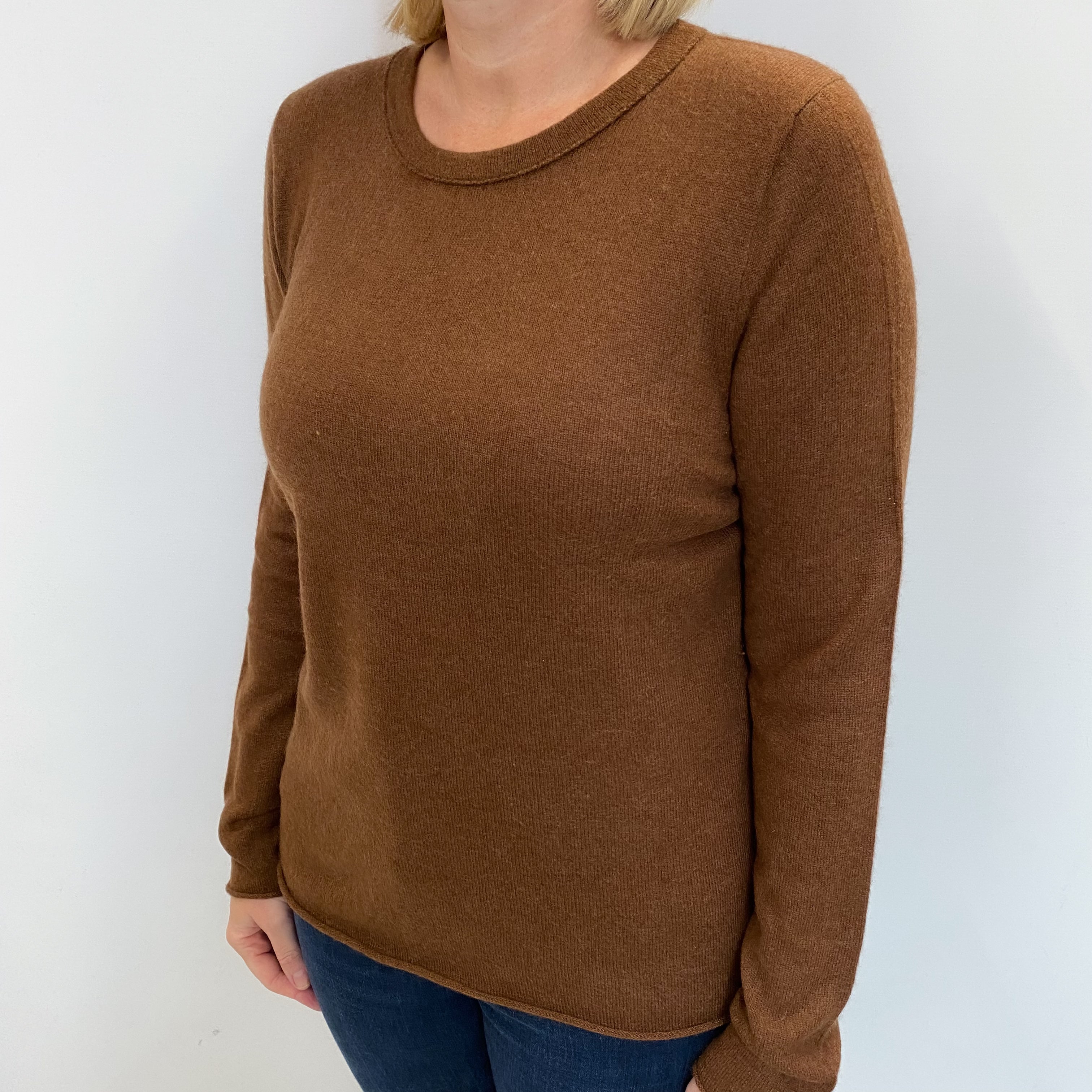 Walnut Brown Cashmere Crew Neck Jumper Large