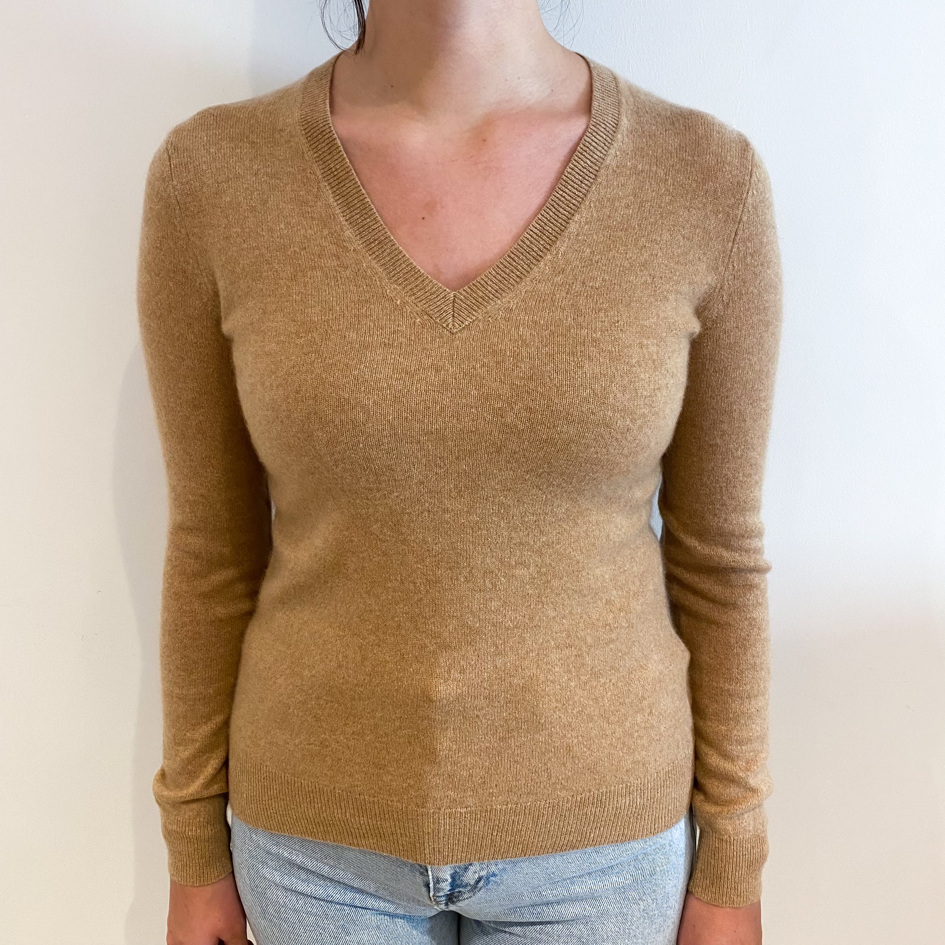 Butterscotch Brown Cashmere V-Neck Jumper Small