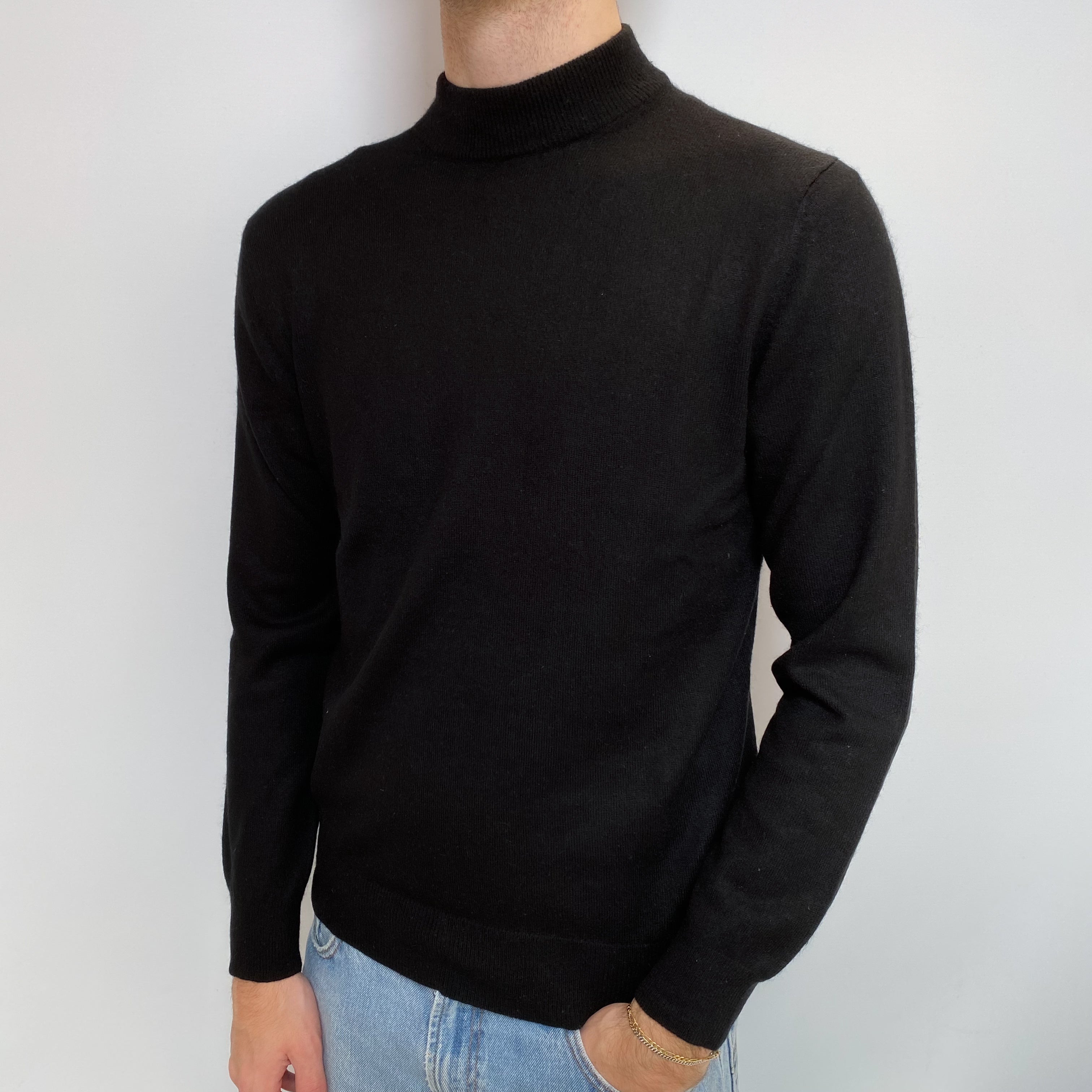 Men's Black Cashmere Turtle Neck Jumper Large