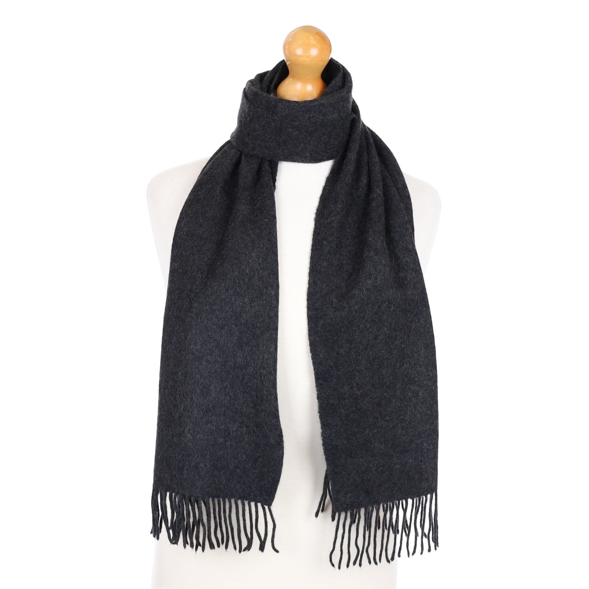 Charcoal Grey Cashmere Fringed Woven Scarf