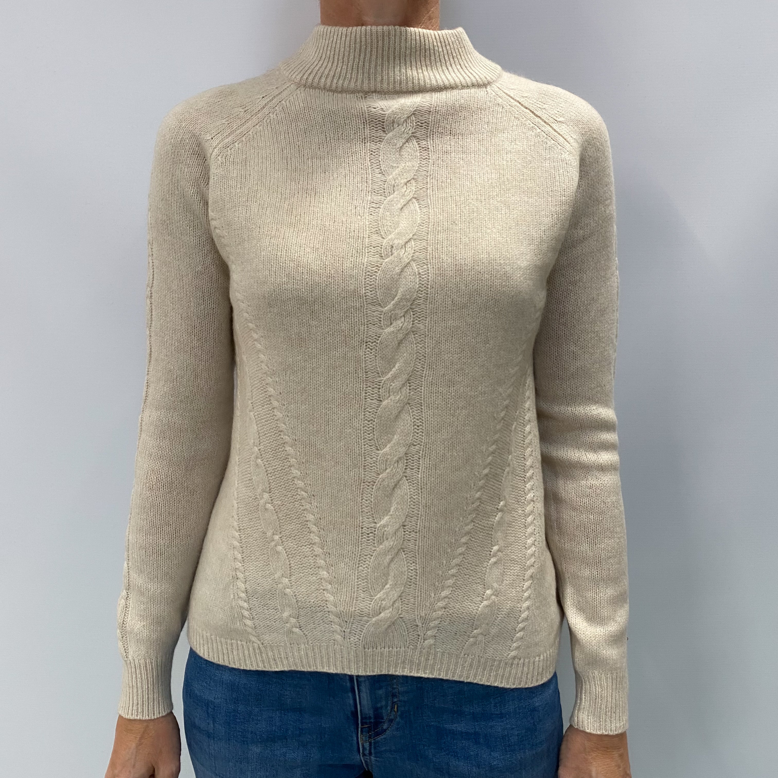 Oatmeal Beige Cashmere Turtle Neck Jumper Small