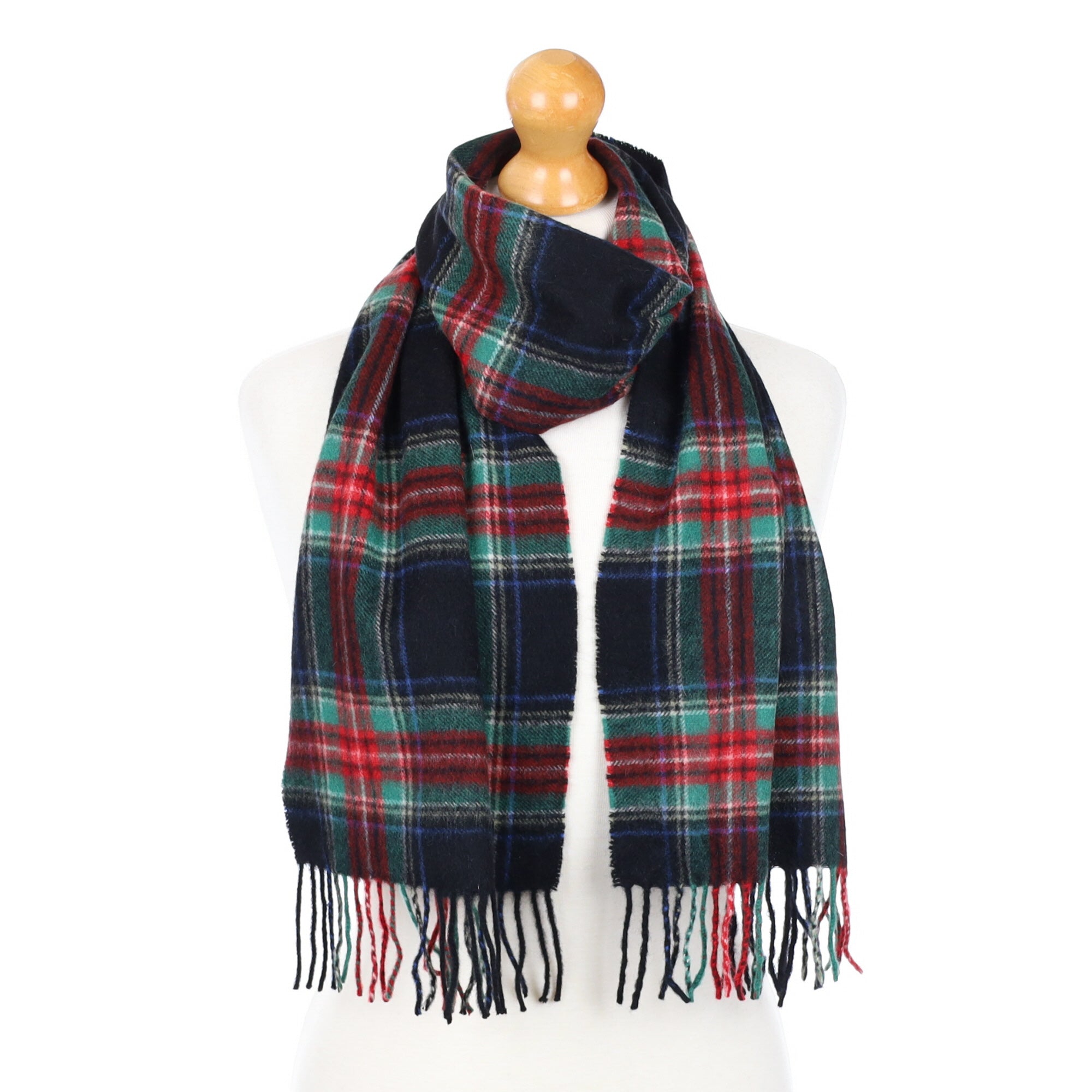 Black Tartan Fringed Cashmere Woven Scarf