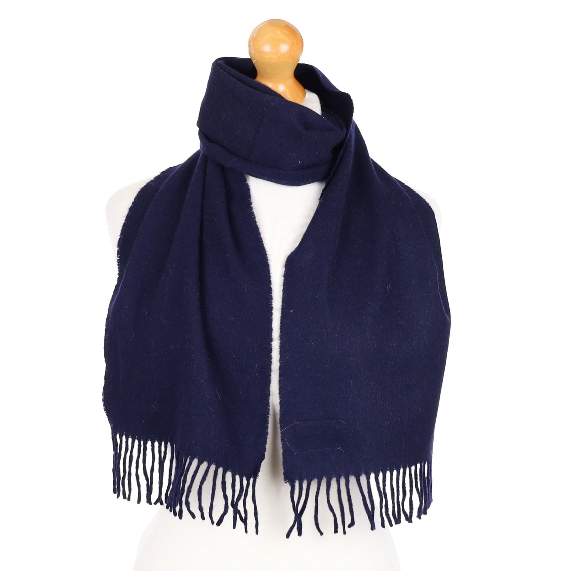 Navy Blue Cashmere Fringed Woven Scarf