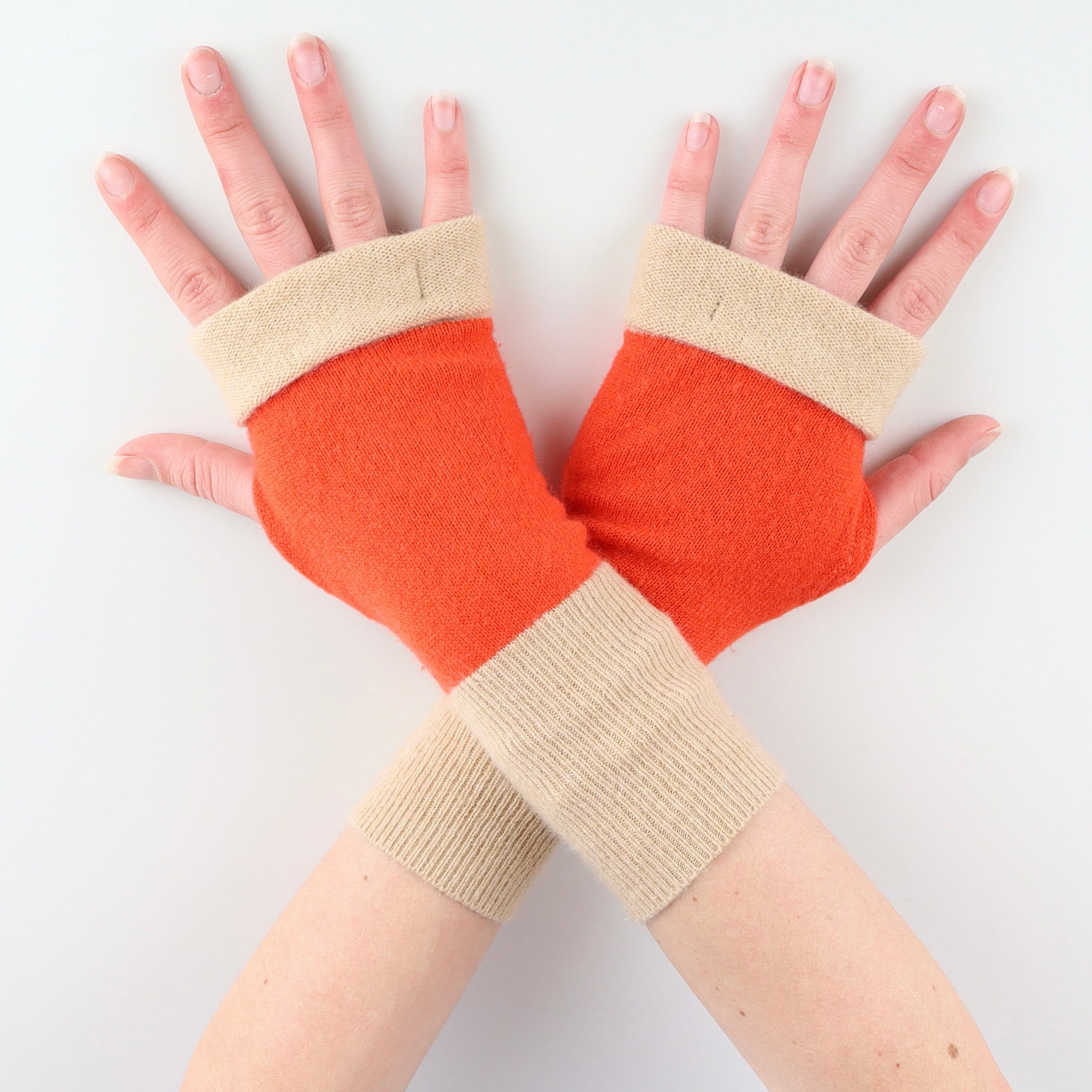 Caramel and Orange Fingerless Gloves