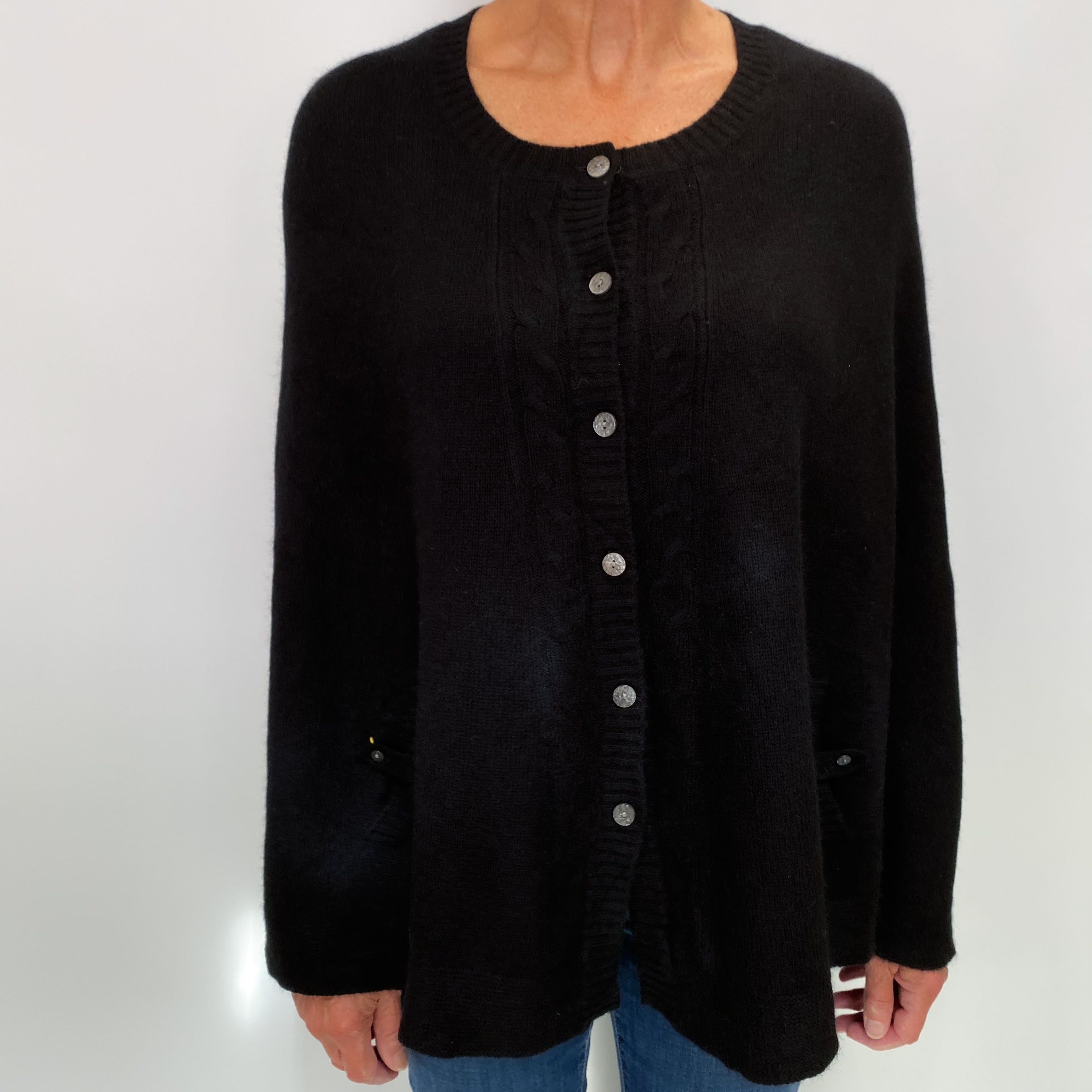 Black Cashmere Buttoned Cape One Size