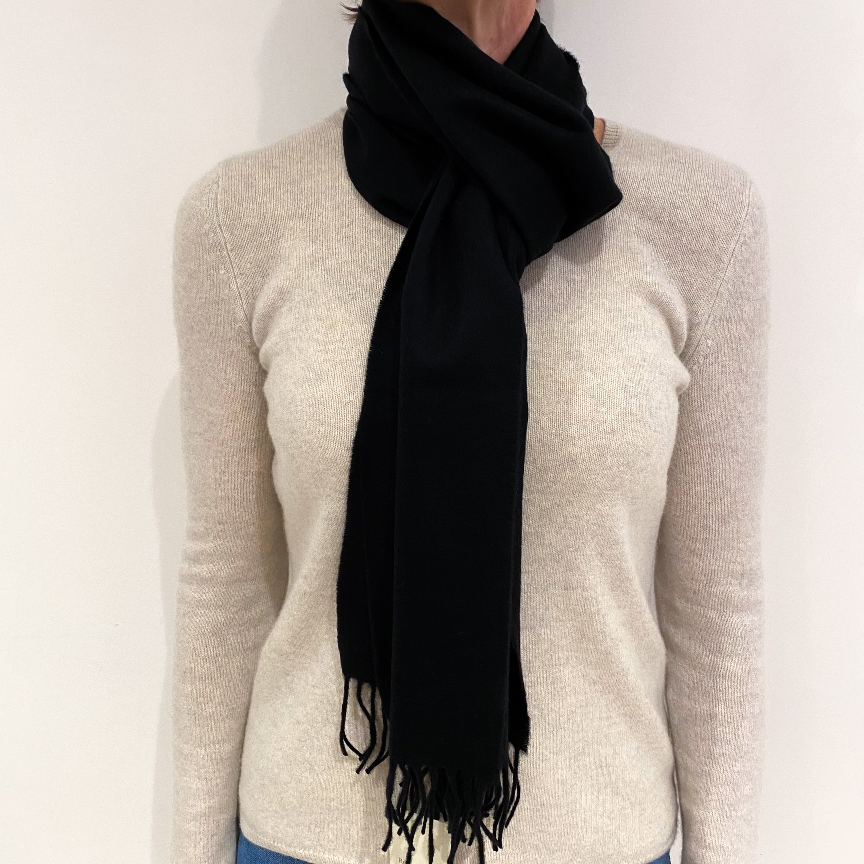 Brand New Scottish Cashmere Black Fringed Scarf