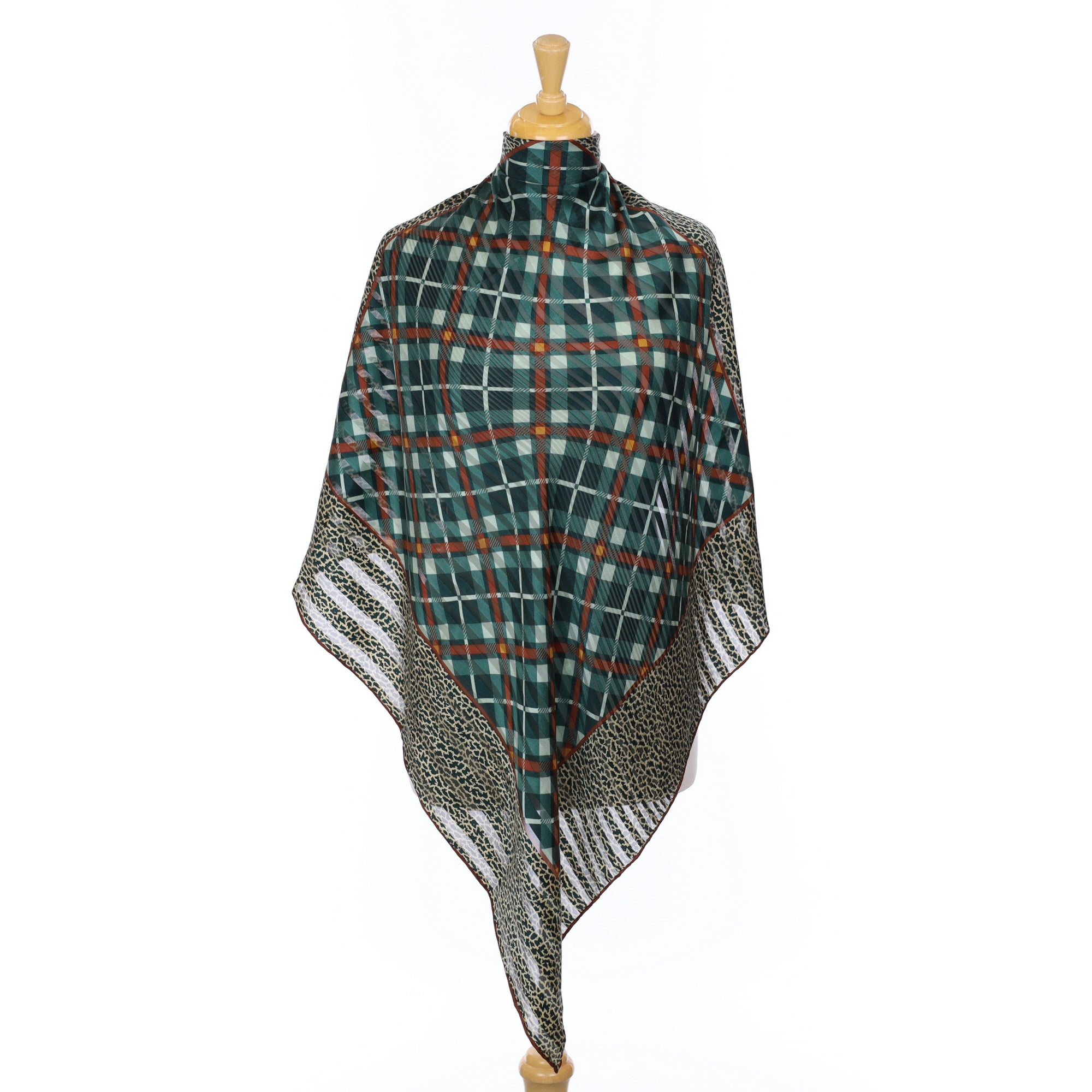 1970’s Ostinelli Green and Brown Checked Silk Scarf