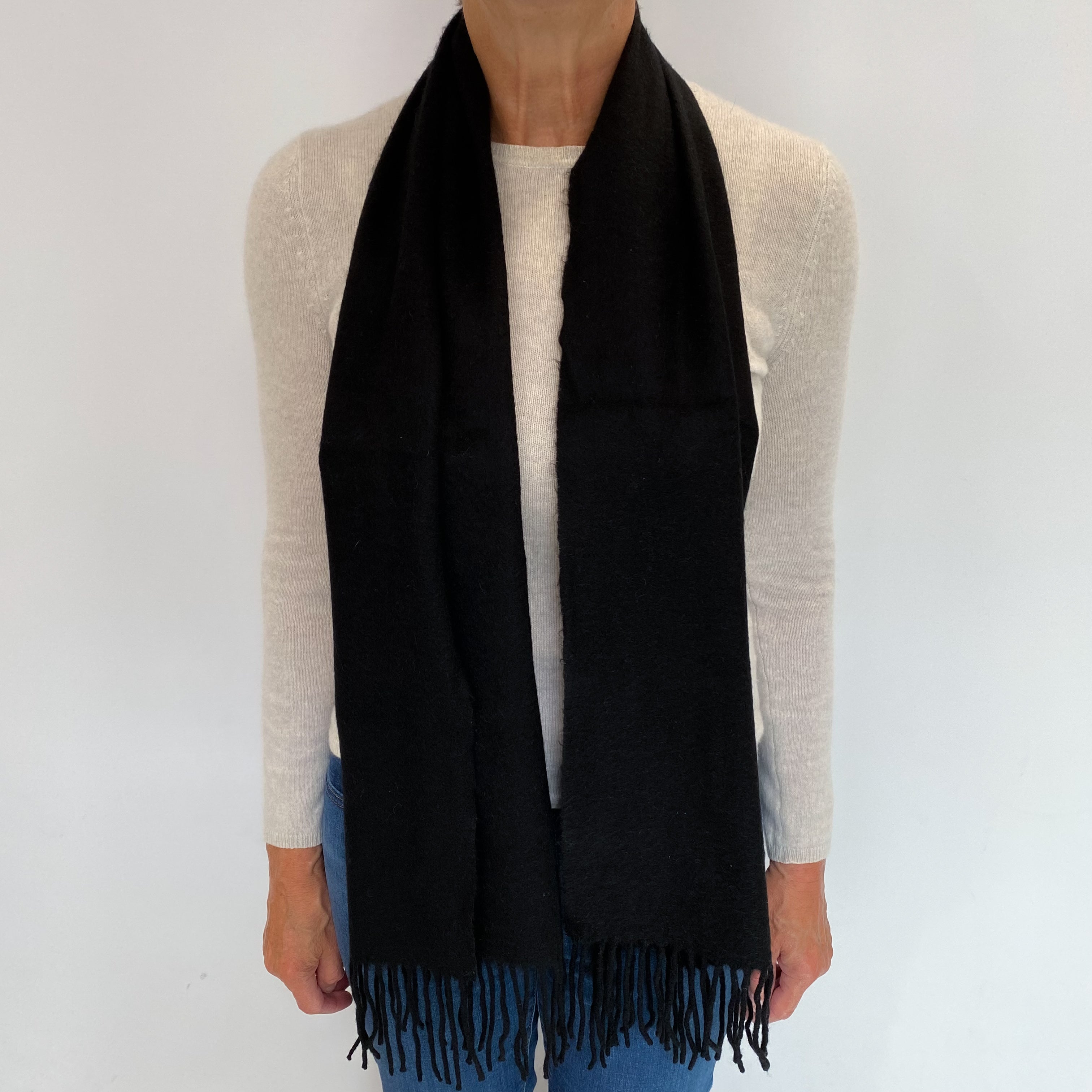 Black Cashmere Woven Fringed Scarf