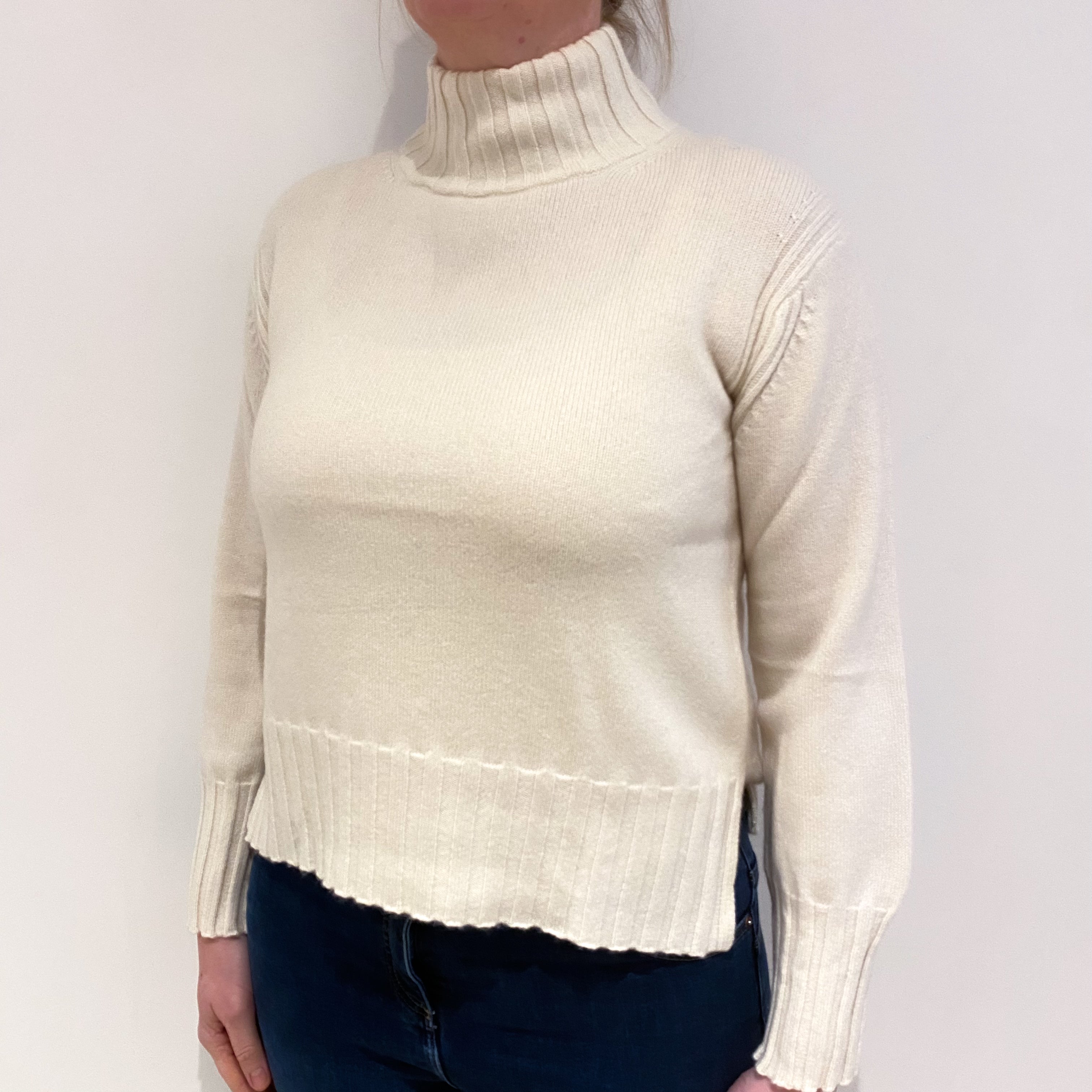 Winter White Cashmere Polo Neck Jumper Large