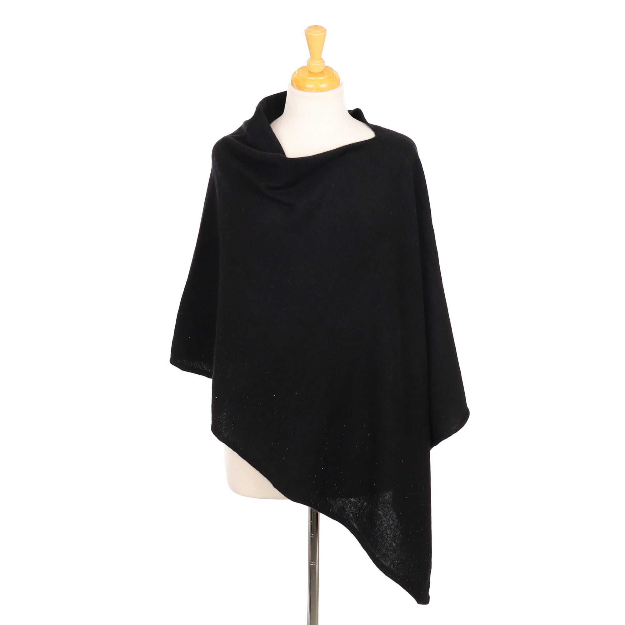 Black Sparkly Embellished Cashmere Poncho