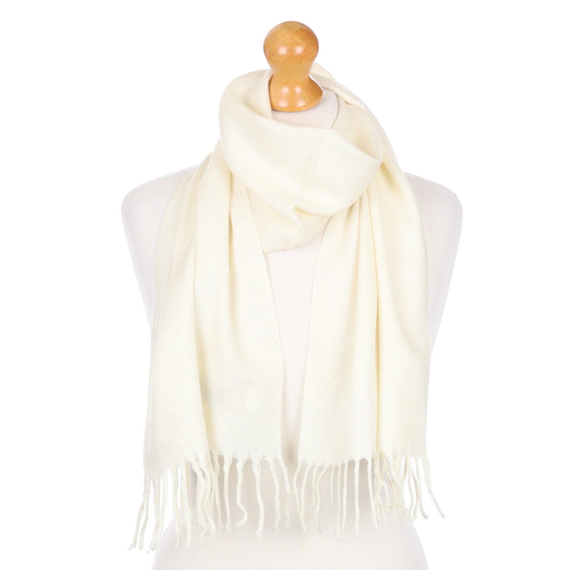 Vanilla Cream Fringed Cashmere Woven Scarf