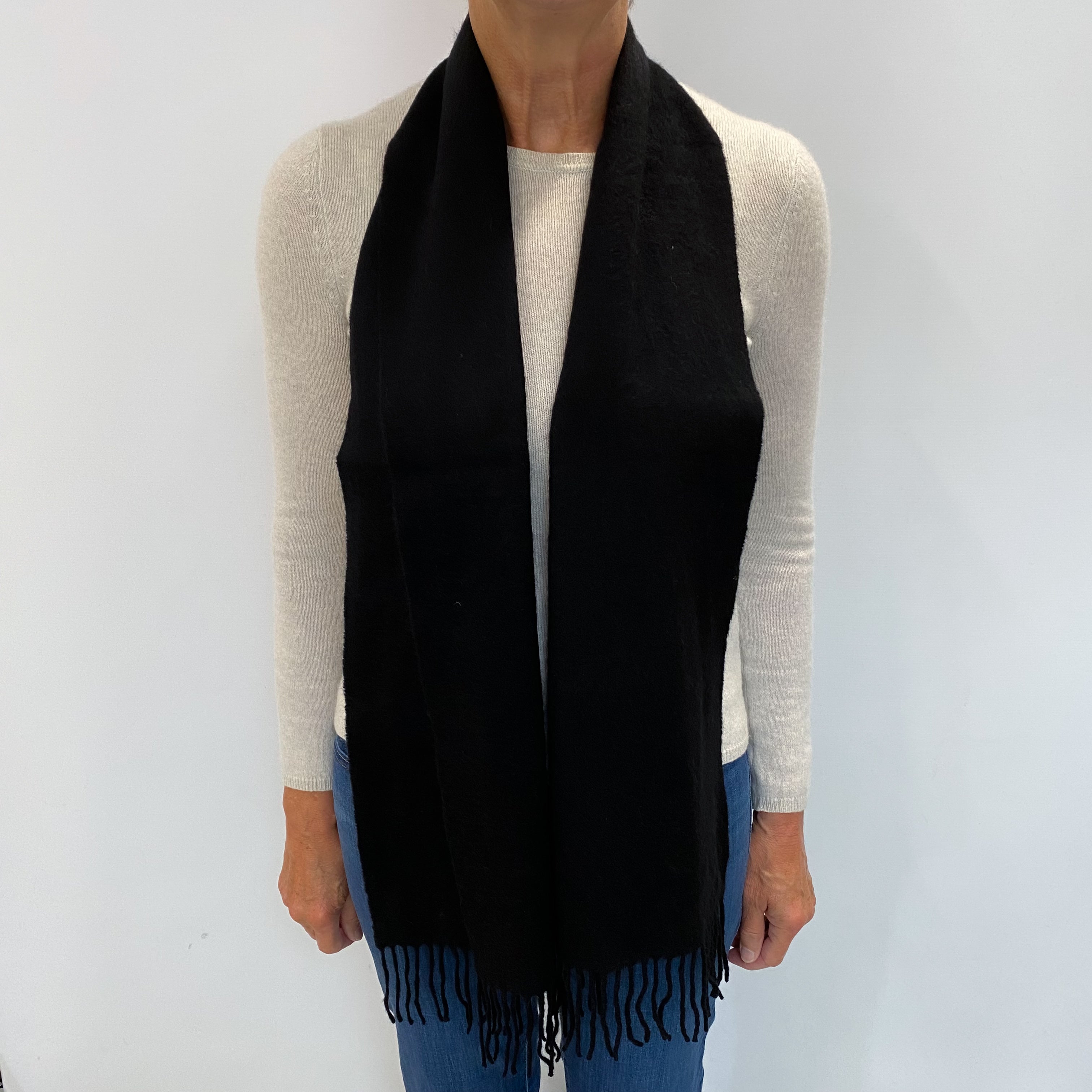 Black Cashmere Woven Fringed Scarf