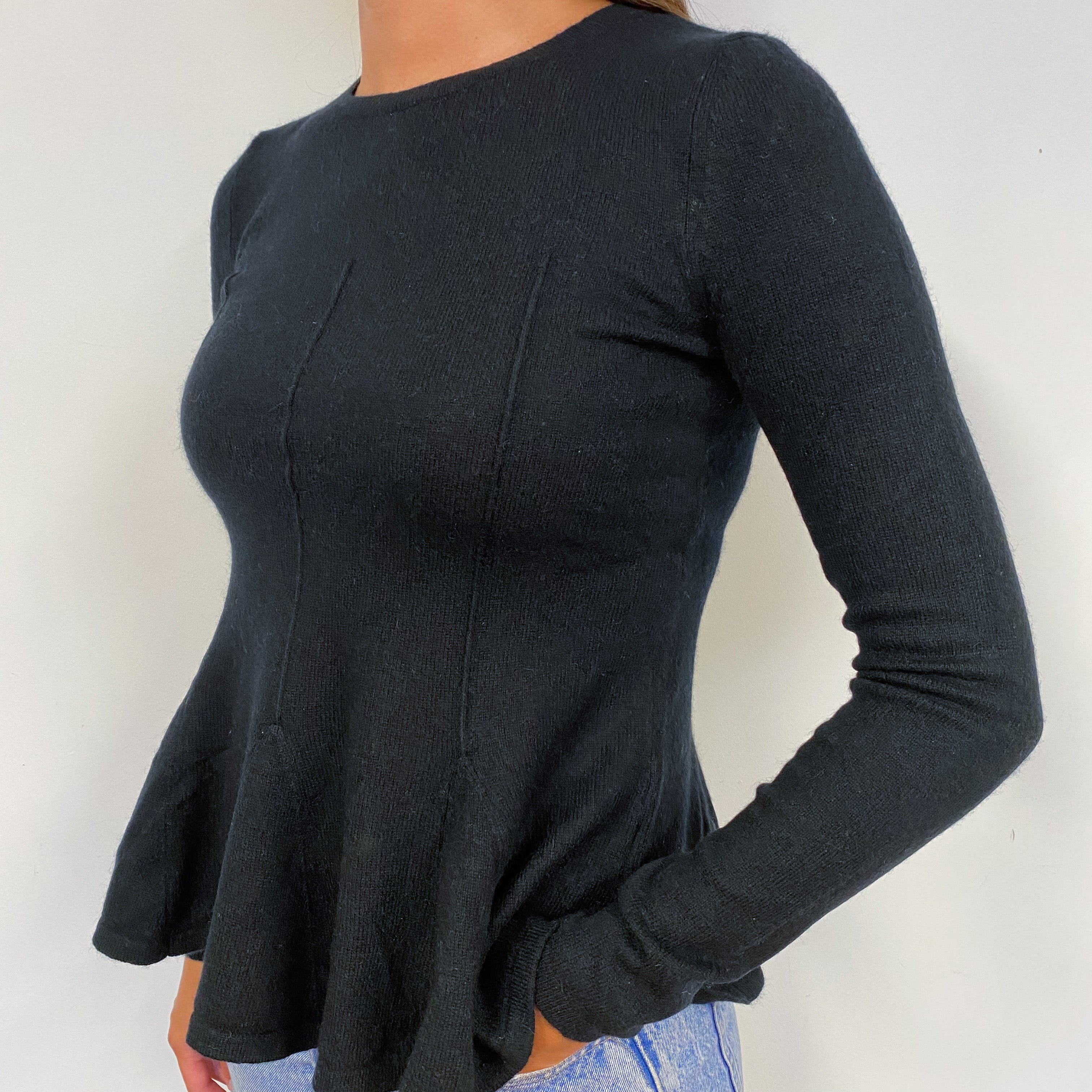 Black Peplum Cashmere Crew Neck Jumper