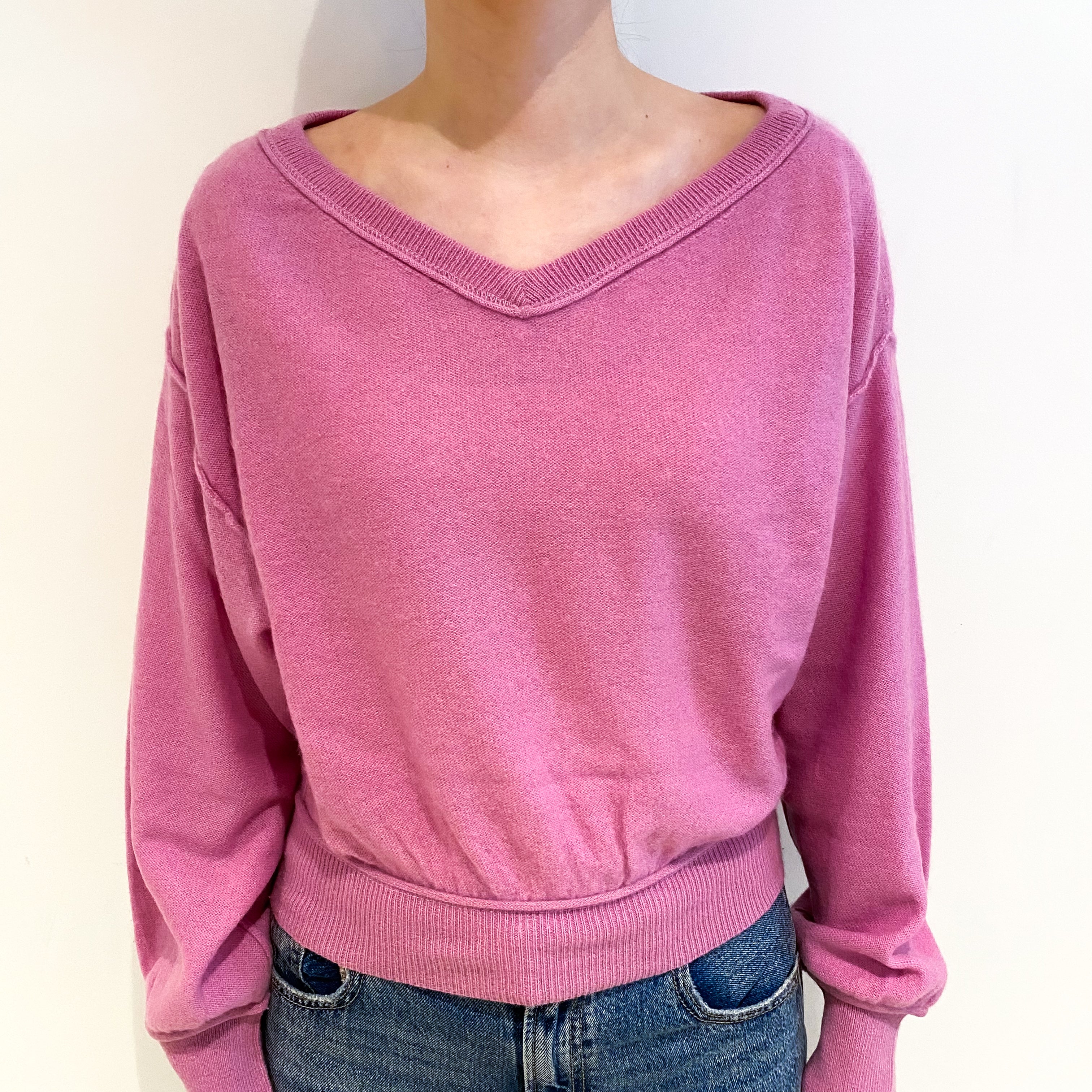 Mauve Pink Cashmere V Neck Jumper Extra Small