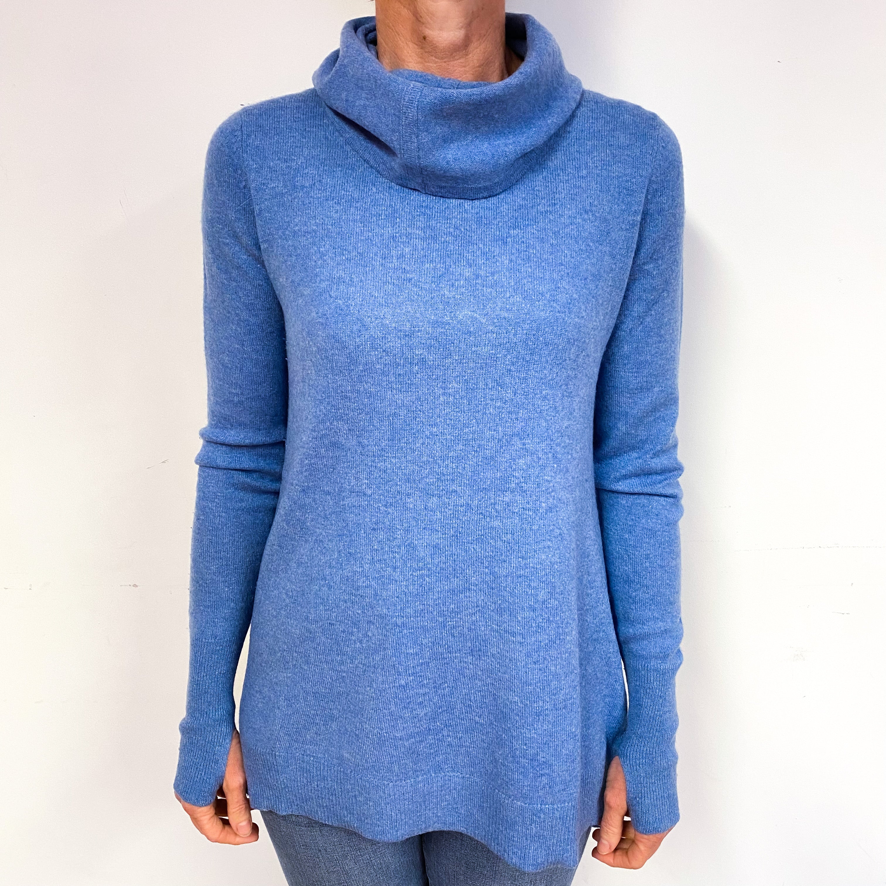 Deep Sky Blue Cashmere Cowl Neck Jumper Medium – NEARLY NEW CASHMERE CO.