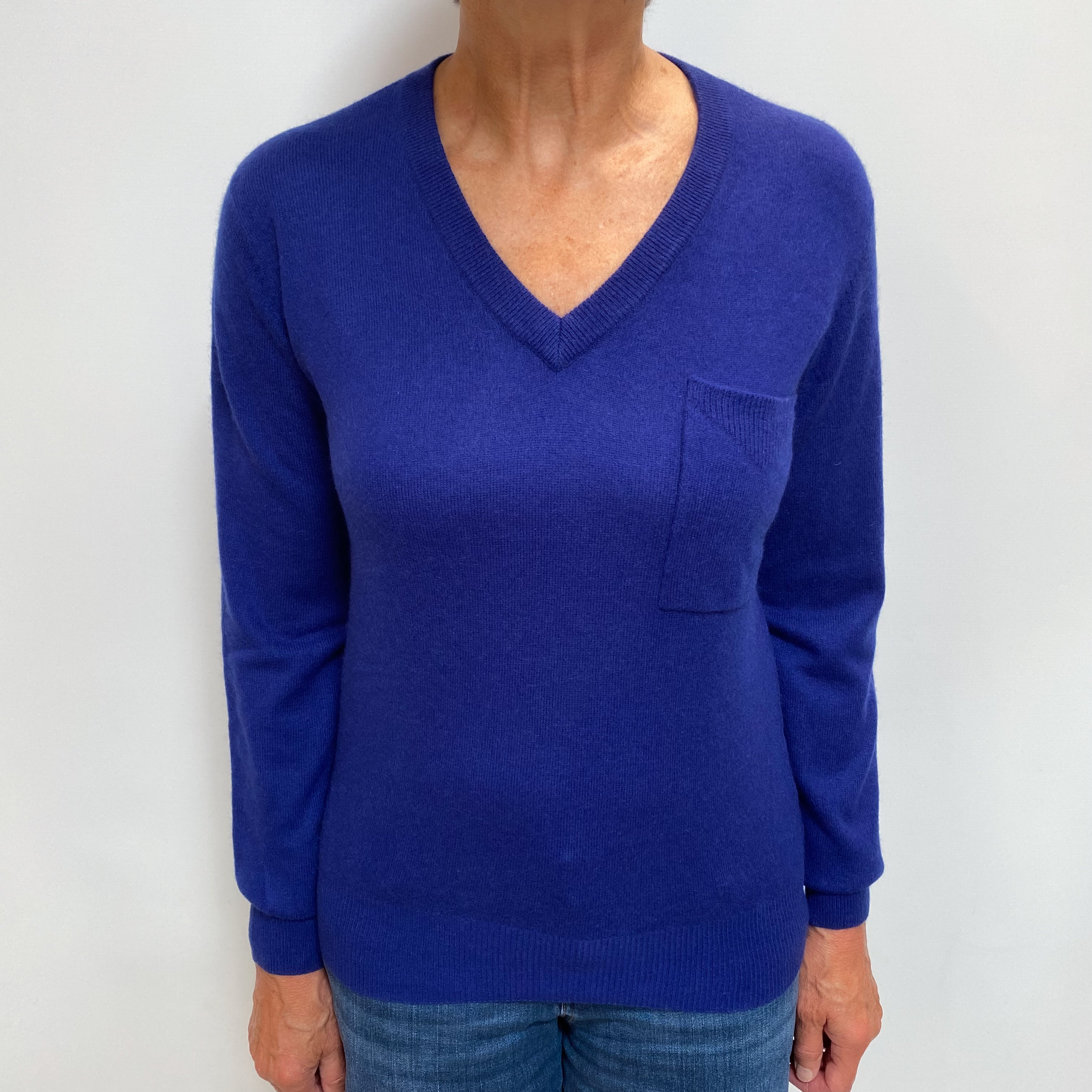 Indigo Blue Cashmere V Neck Jumper Medium