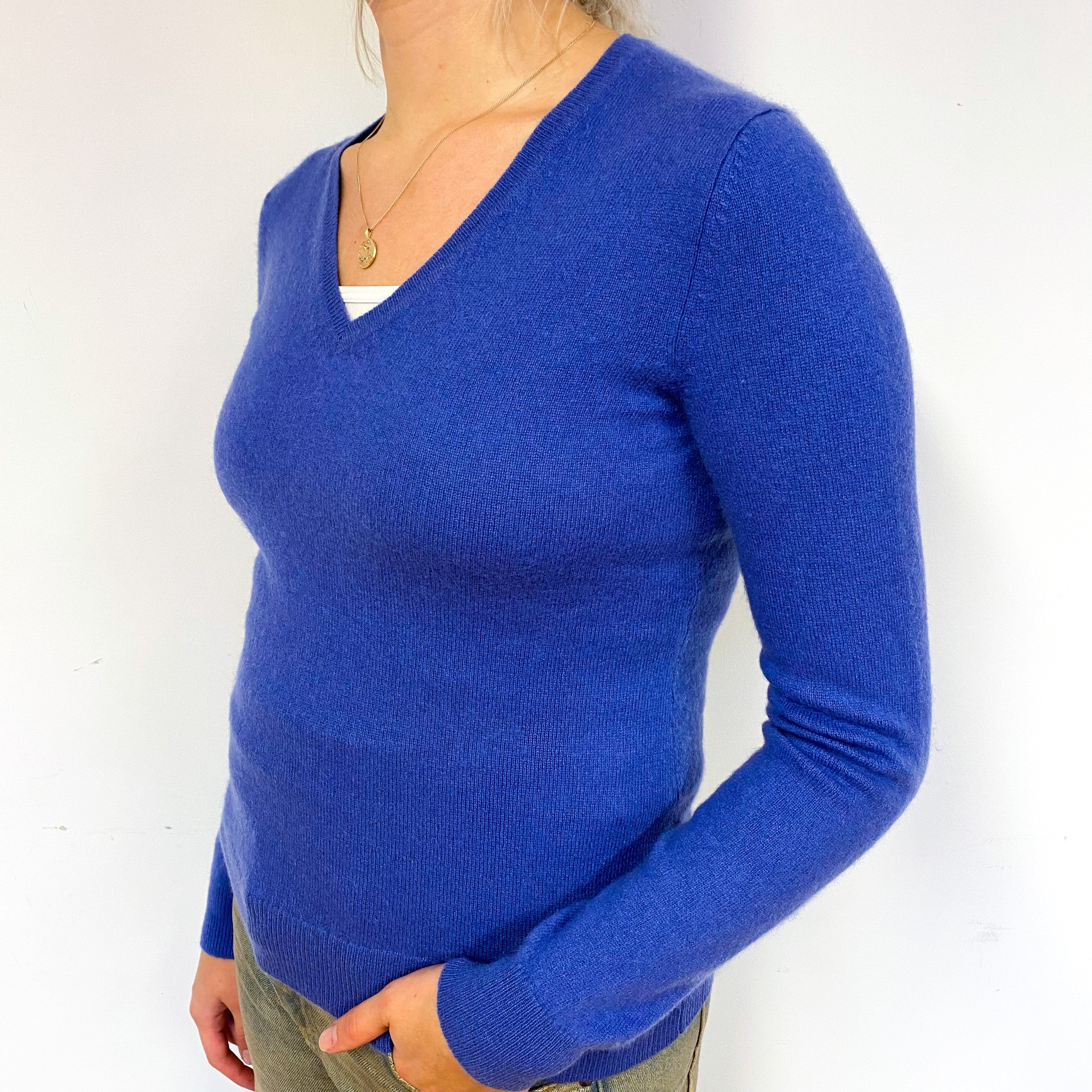 Bluebell Blue Cashmere V-Neck Jumper Small