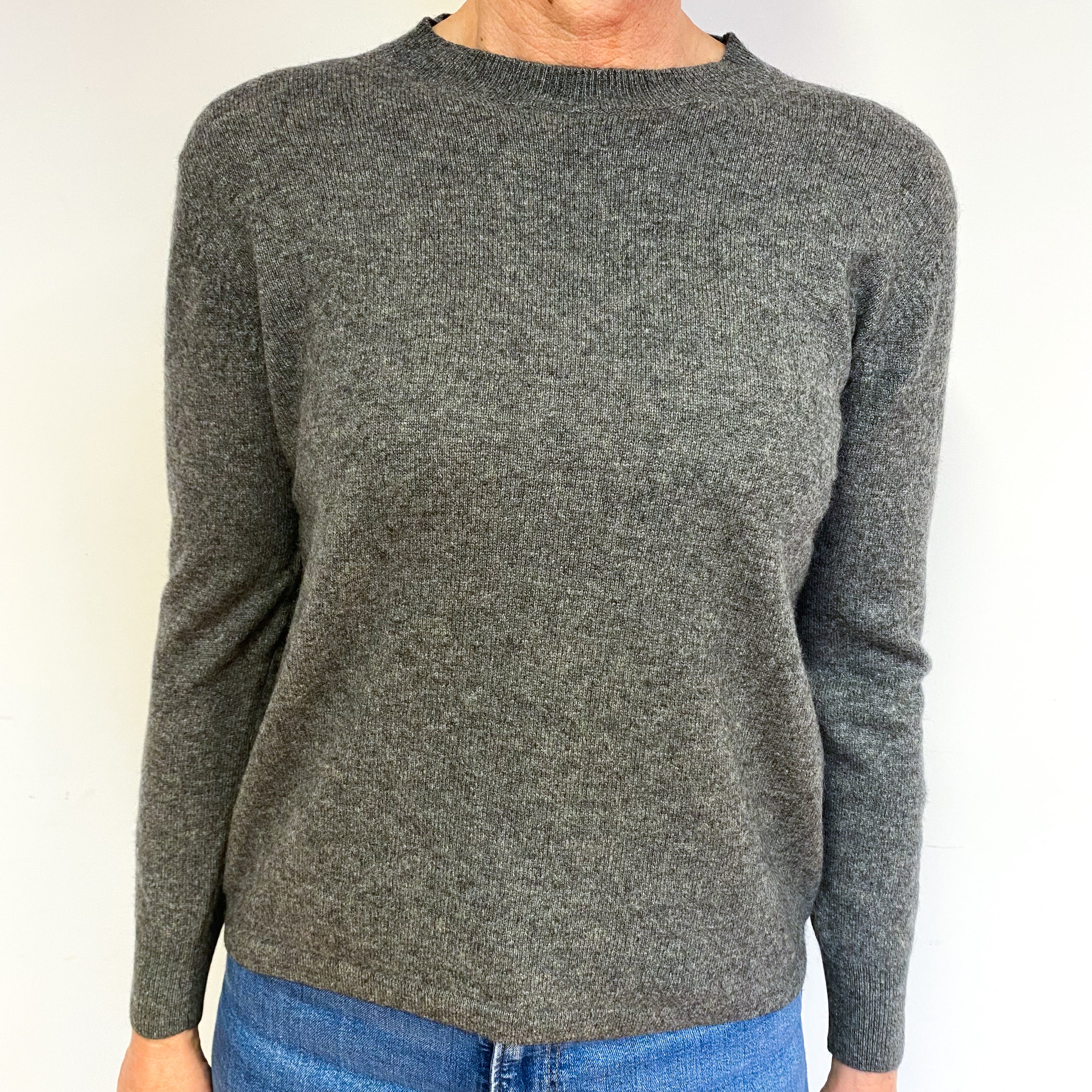 Slate Grey Cashmere Crew Neck Jumper Medium