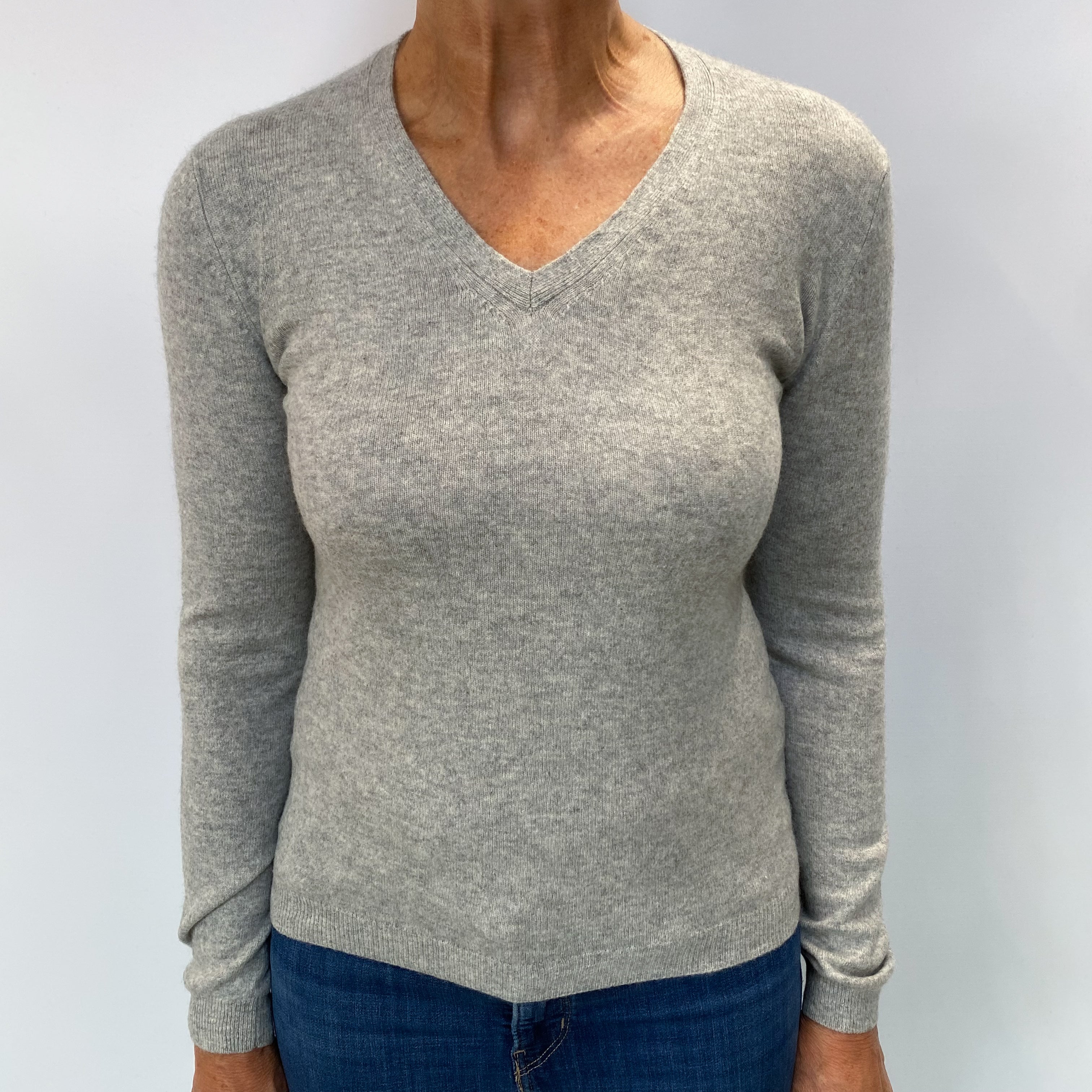 Smoke Grey Cashmere V Neck Jumper Medium