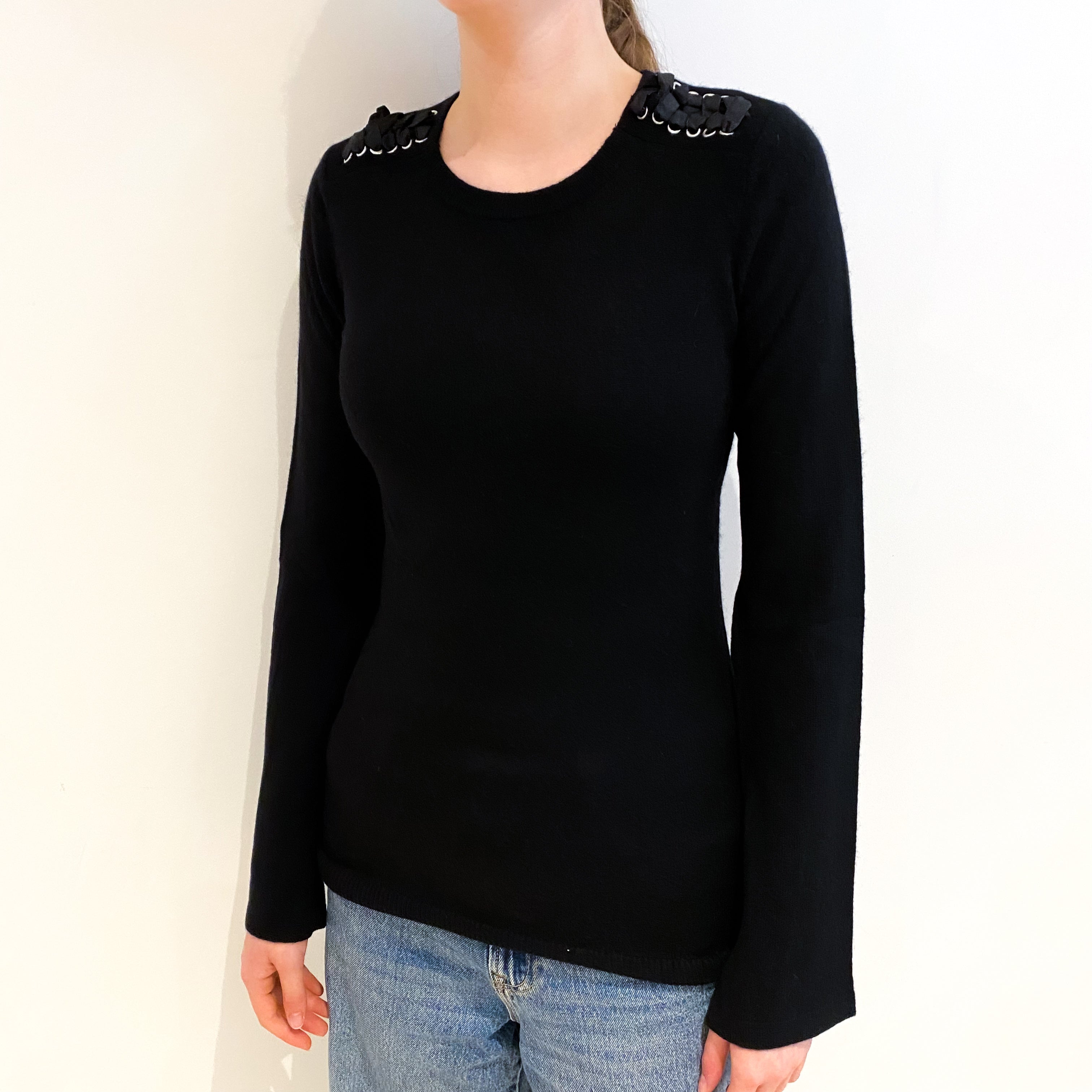 Black Cashmere Flared Sleeve Crew Neck Jumper Extra Small