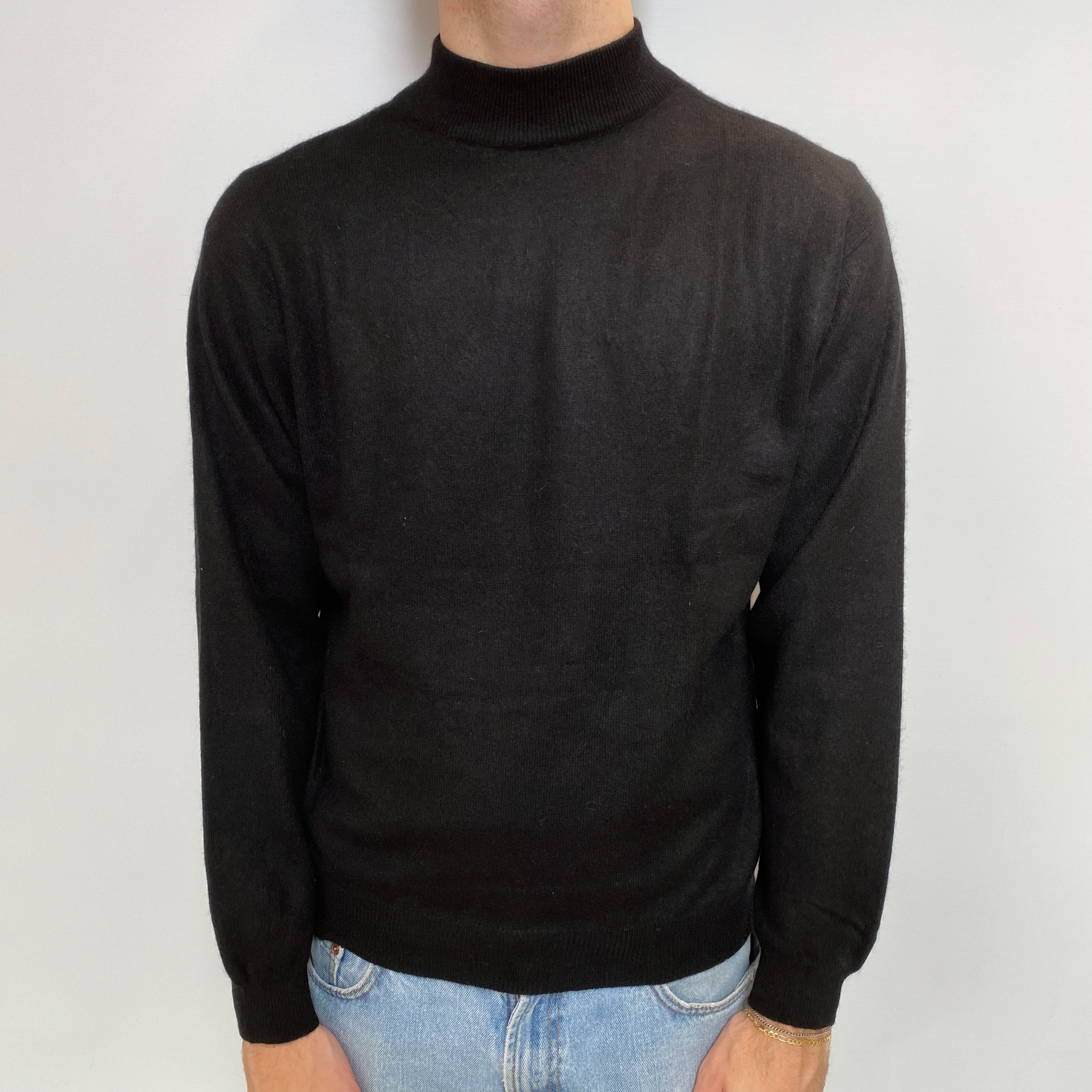 Men's Black Cashmere Turtle Neck Jumper Large