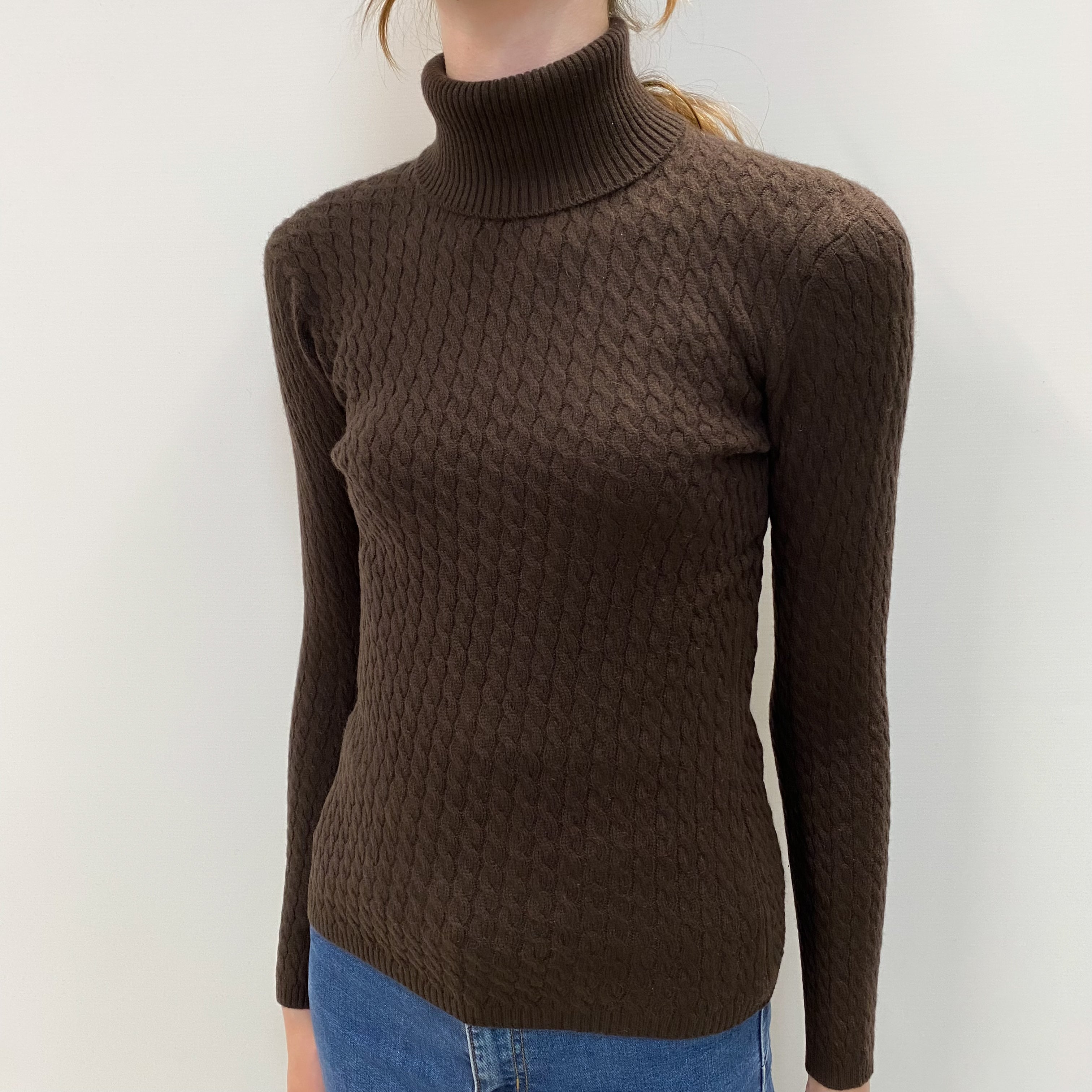 Chocolate Brown Cashmere Polo Neck Jumper Extra Small