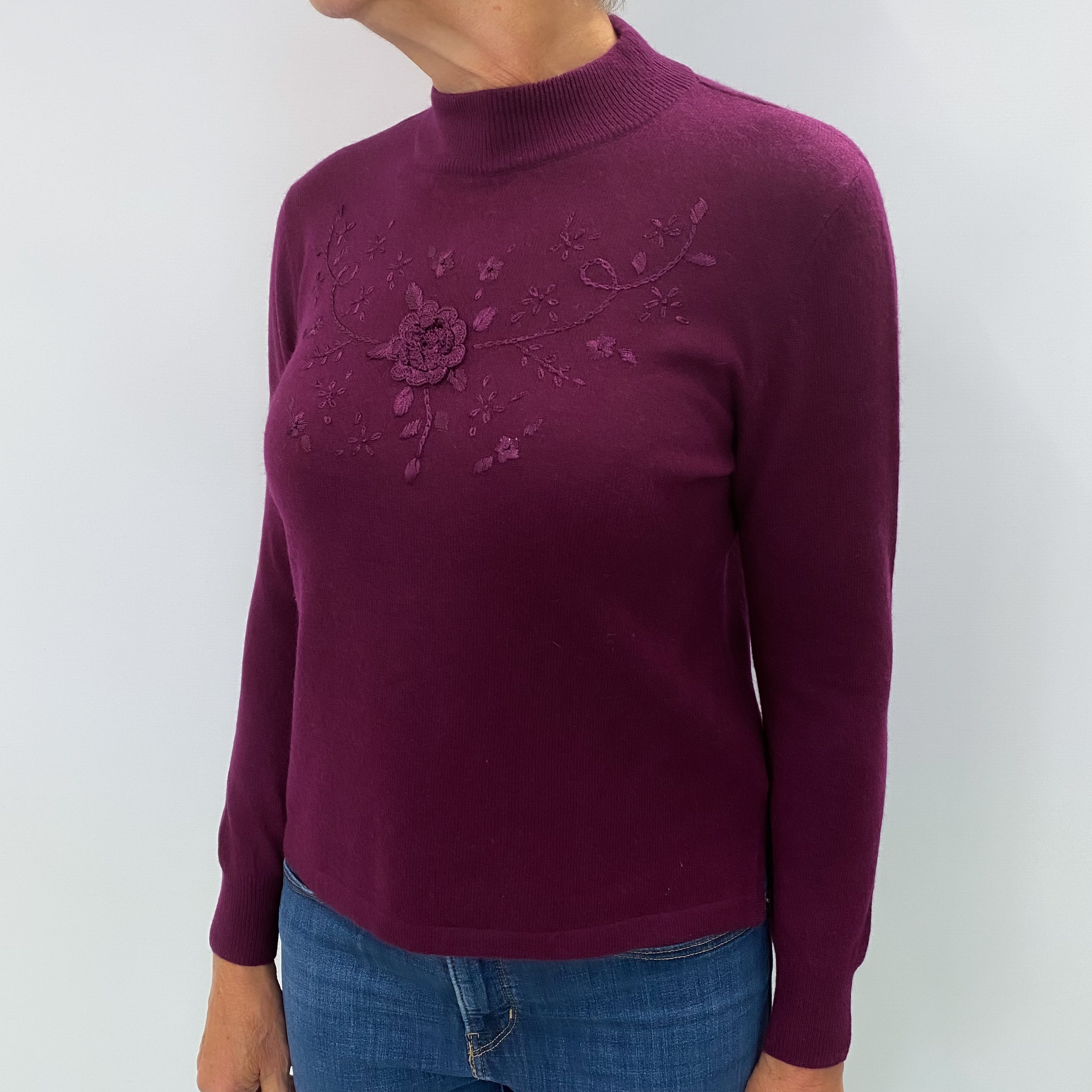 Mulberry Purple Cashmere Turtle Neck Jumper Medium