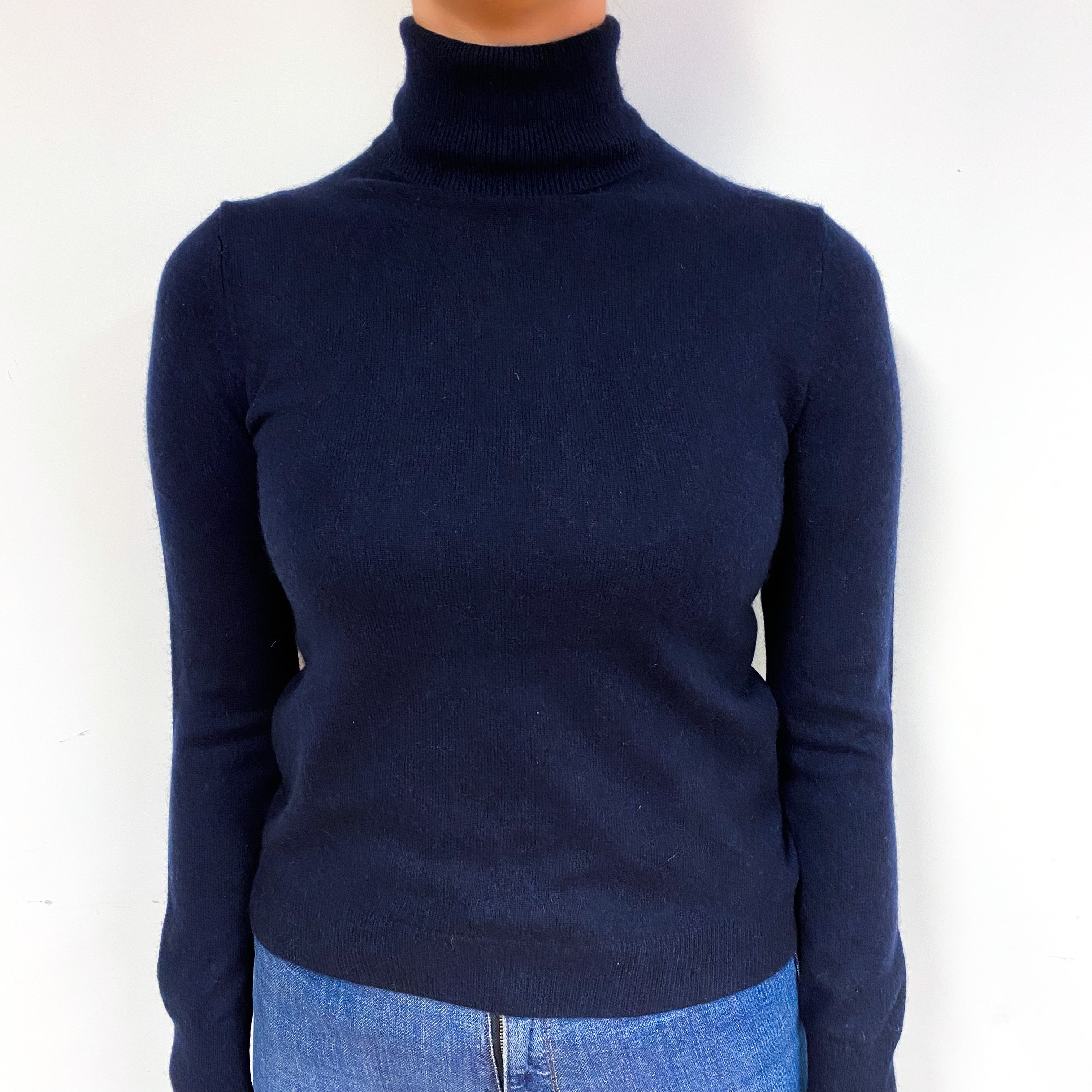 Dark Navy Blue Cashmere Polo Neck Jumper Small