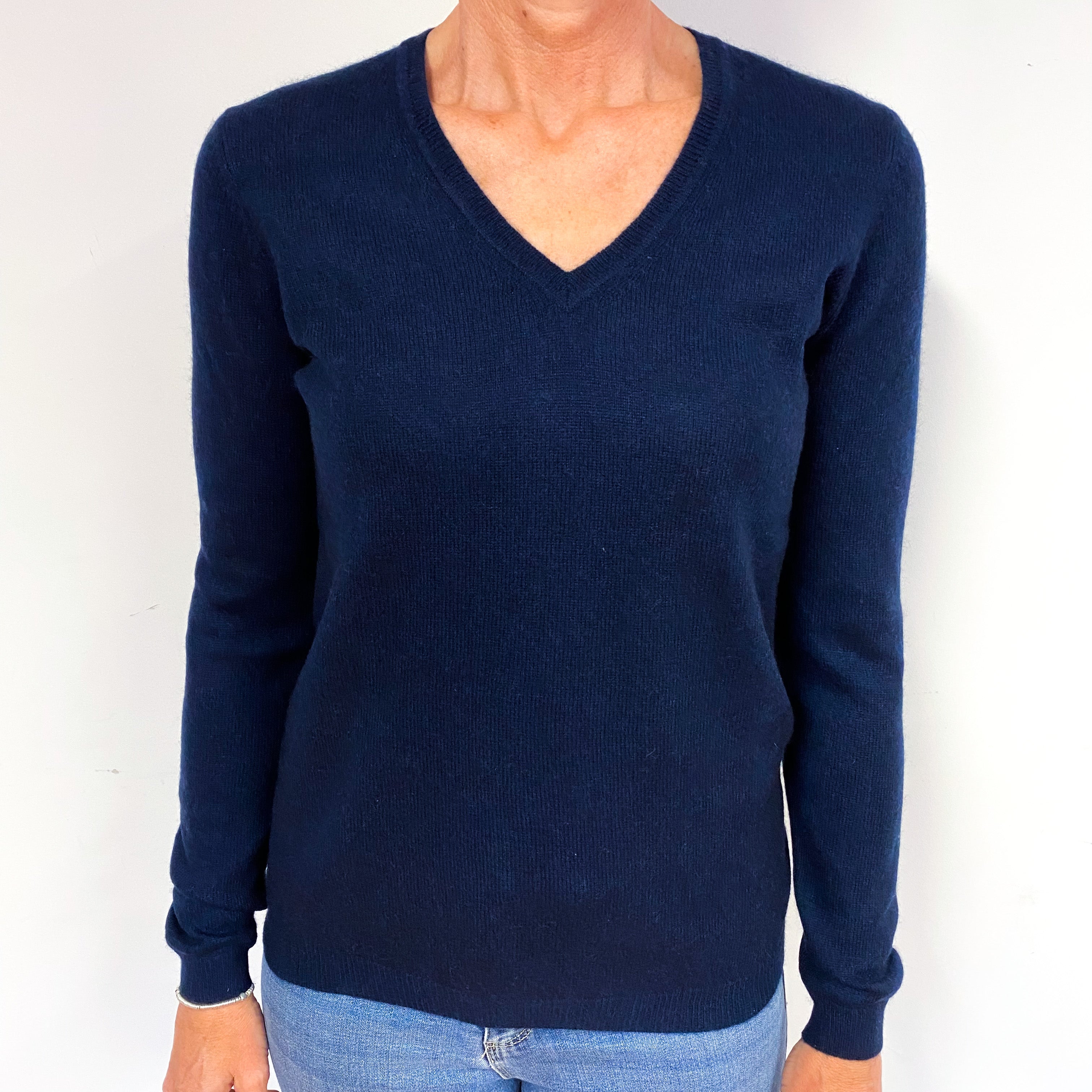 Dark Navy Blue Cashmere V-Neck Jumper Medium