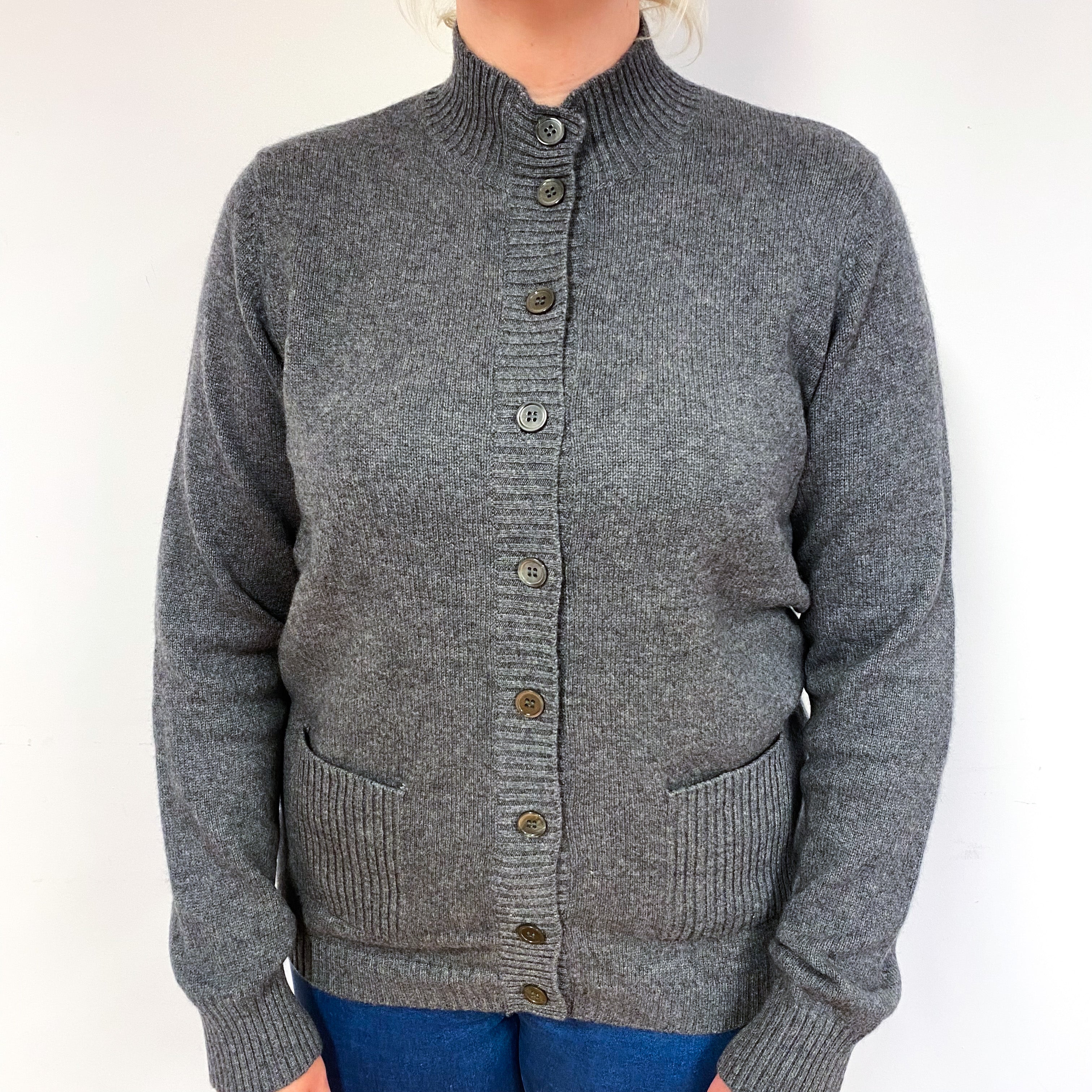 Orvis Slate Grey Cashmere Turtle Neck Cardigan Large