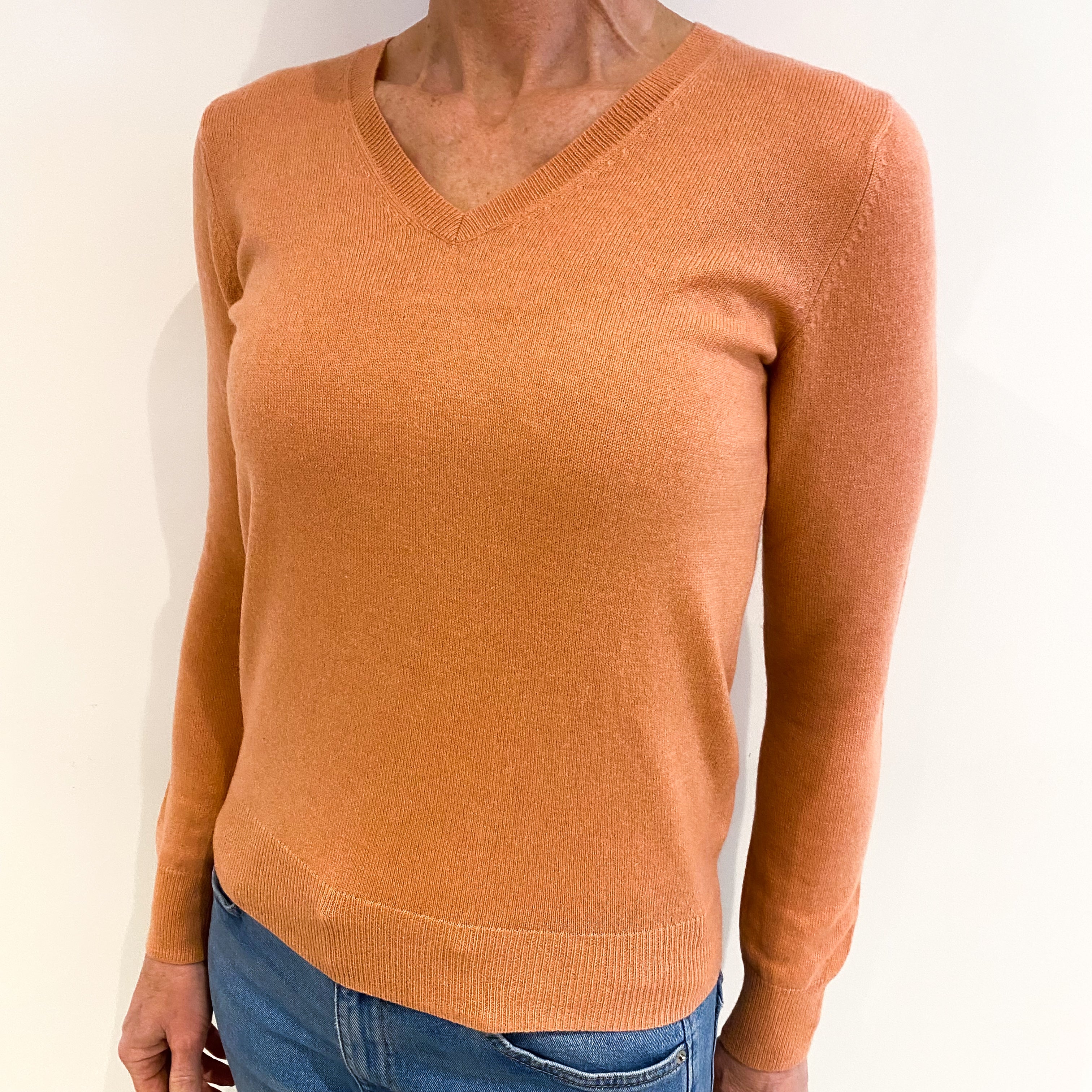 Salmon Pink Cashmere V Neck Jumper Small