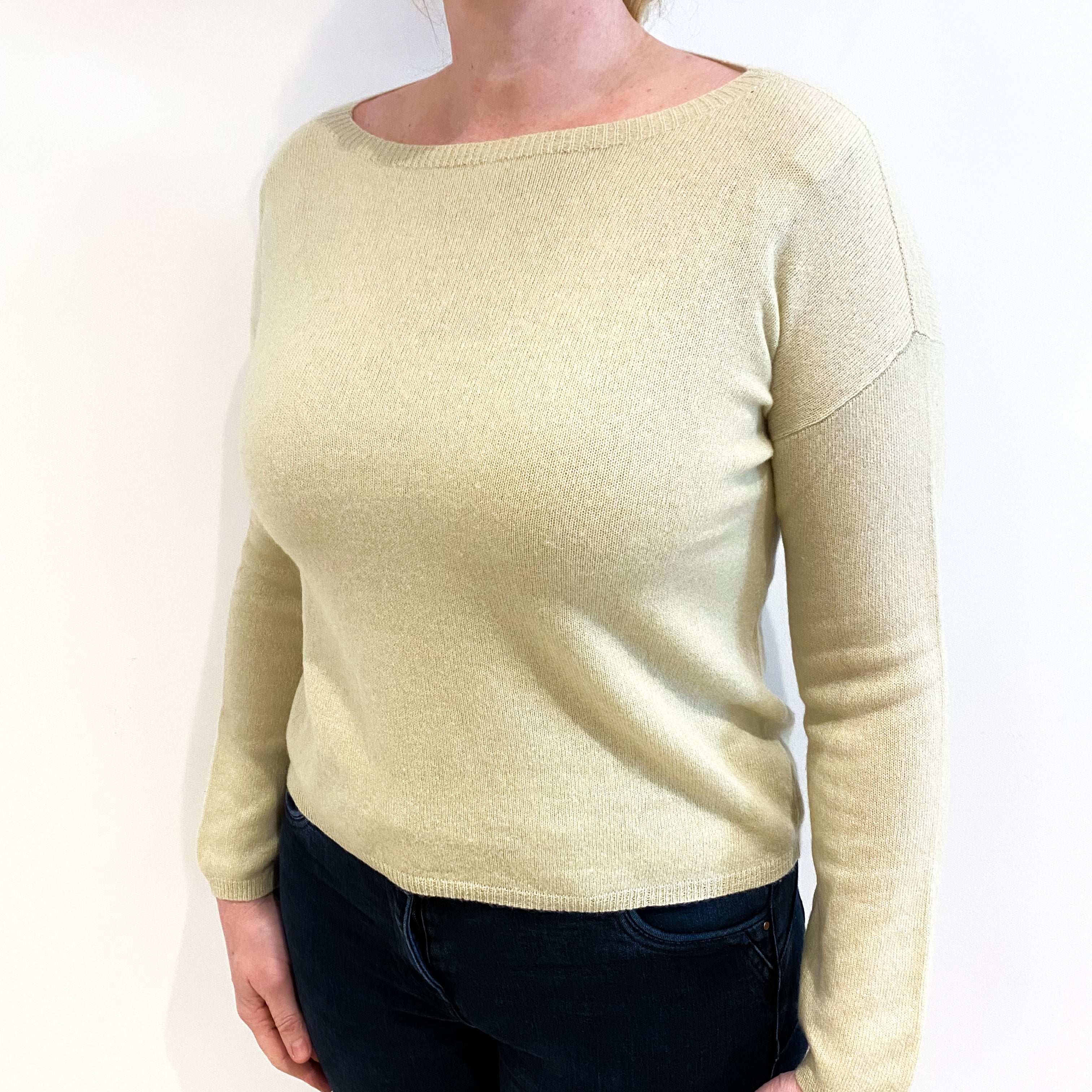 Primrose Yellow Cashmere Slash Neck Jumper Large