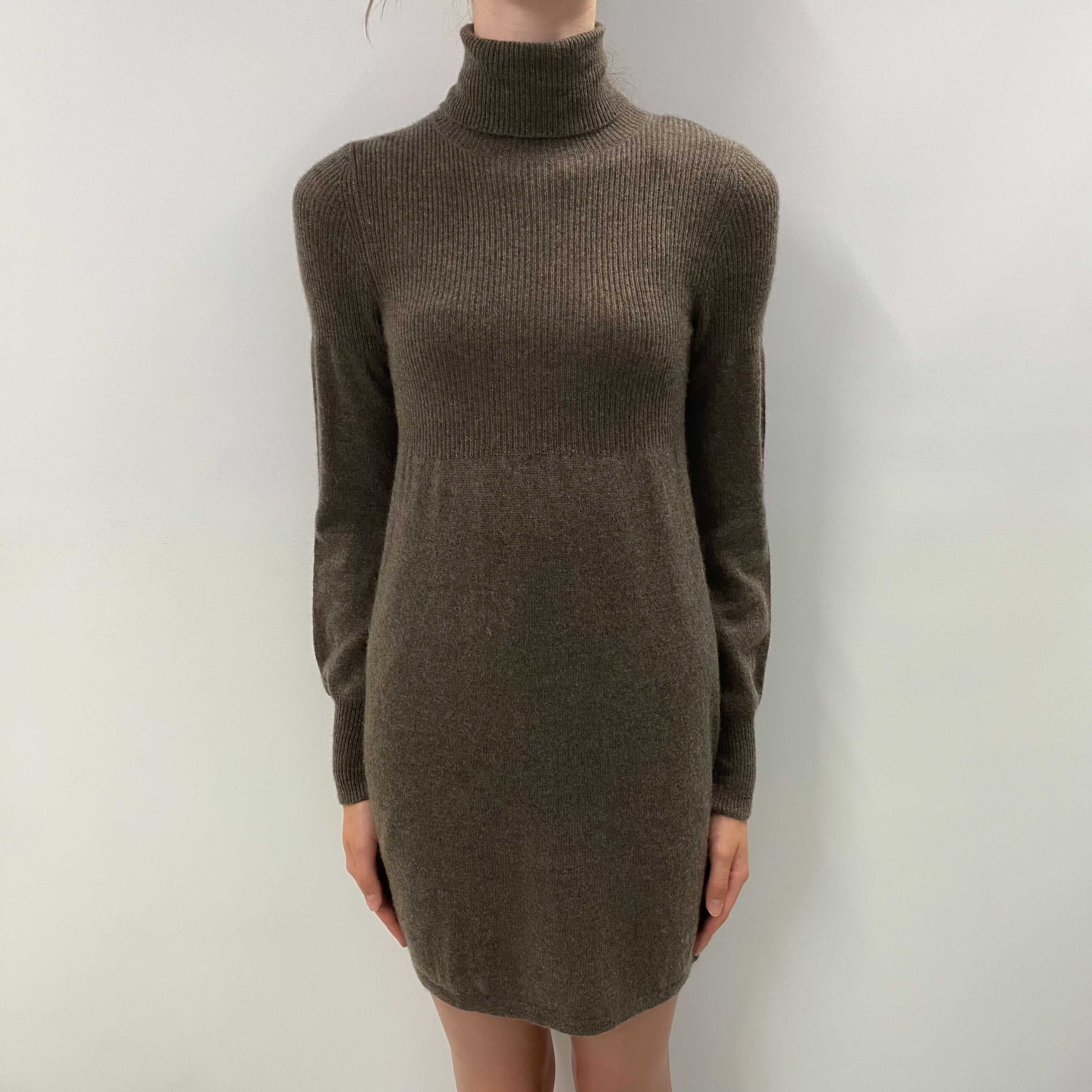 Mocha Brown Cashmere Polo Neck Dress Extra Small